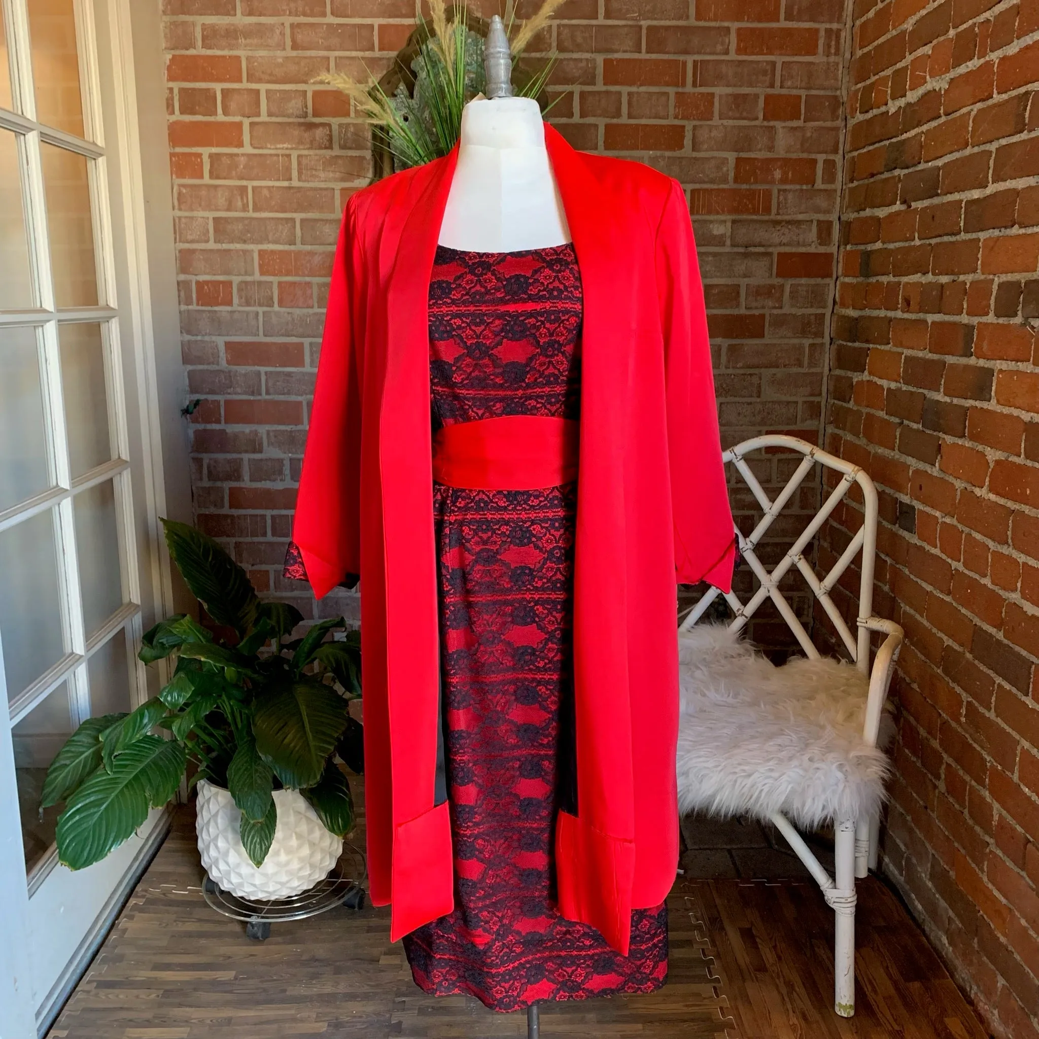 1950s Red & Black Lace Dress and Overcoat