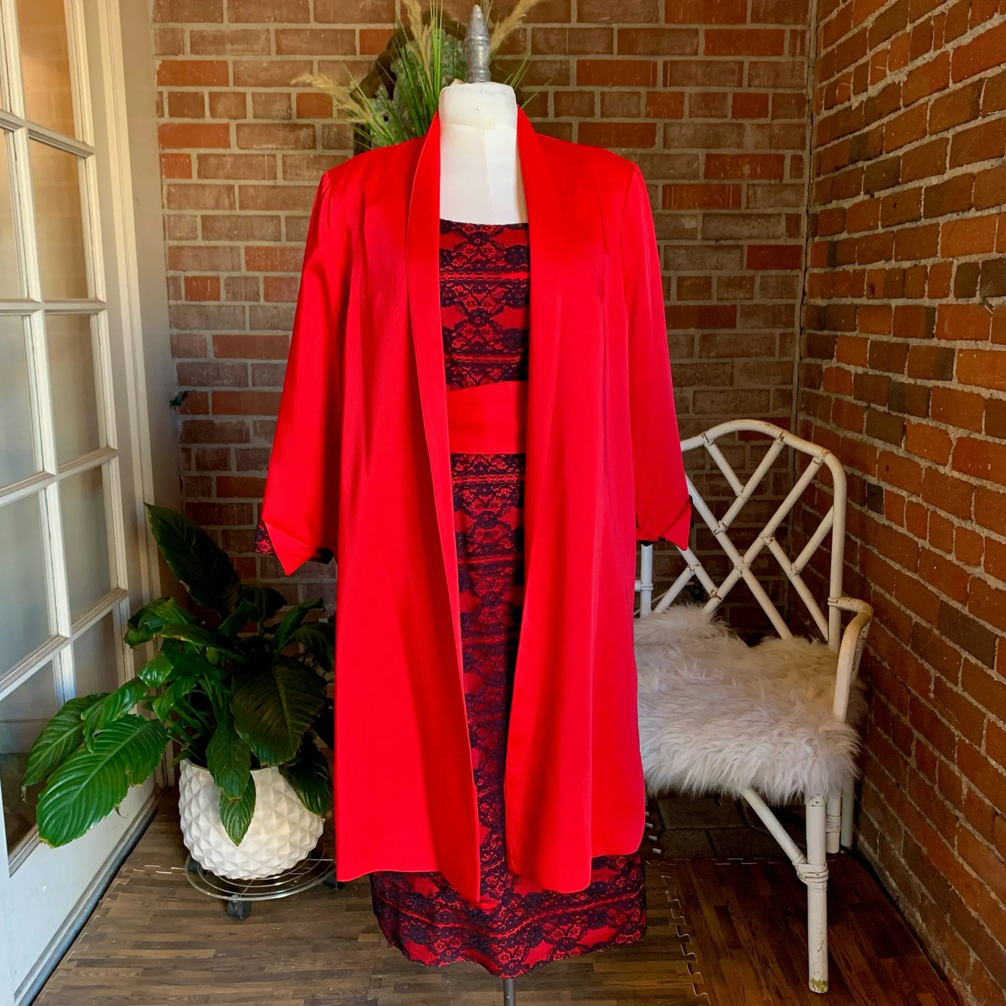 1950s Red & Black Lace Dress and Overcoat