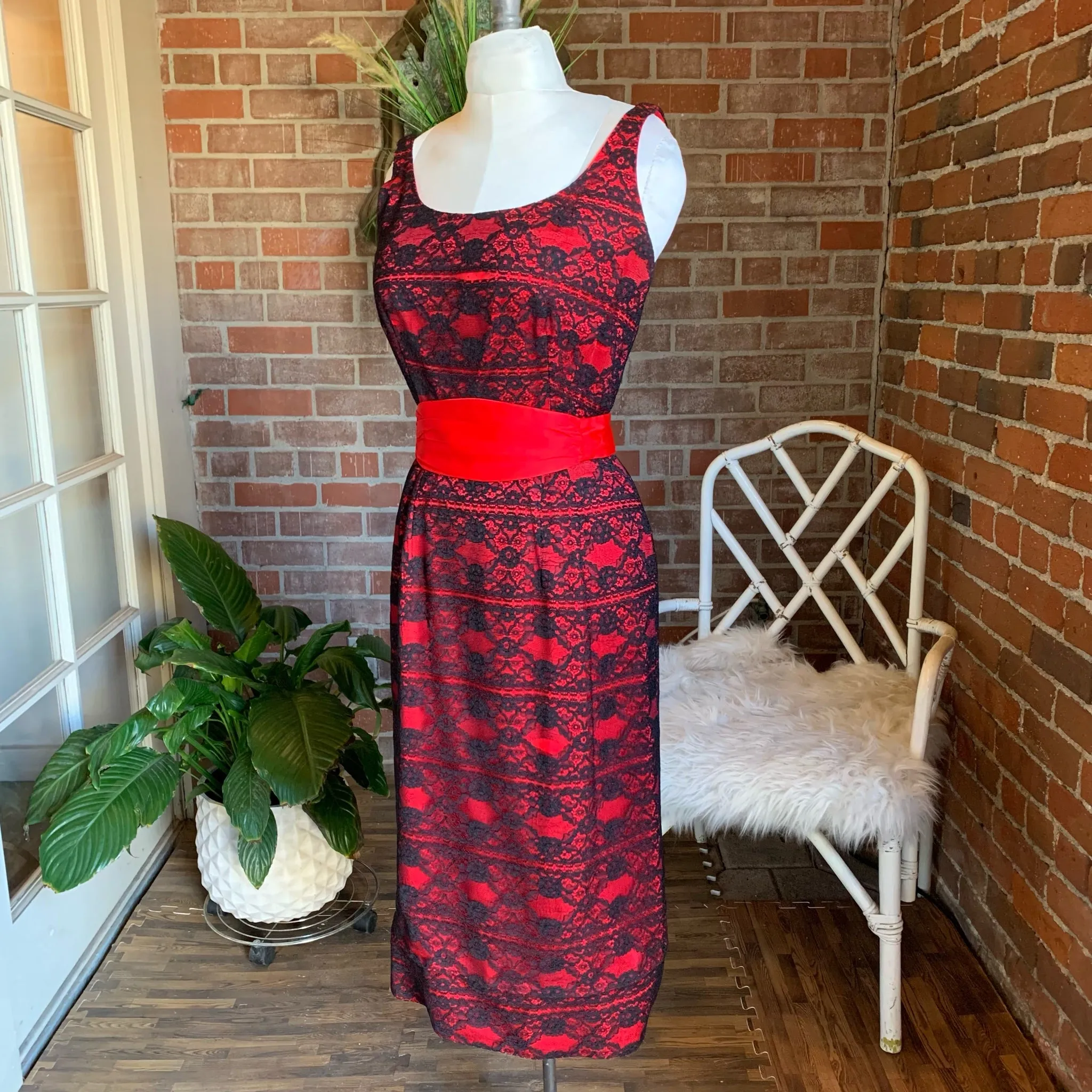 1950s Red & Black Lace Dress and Overcoat