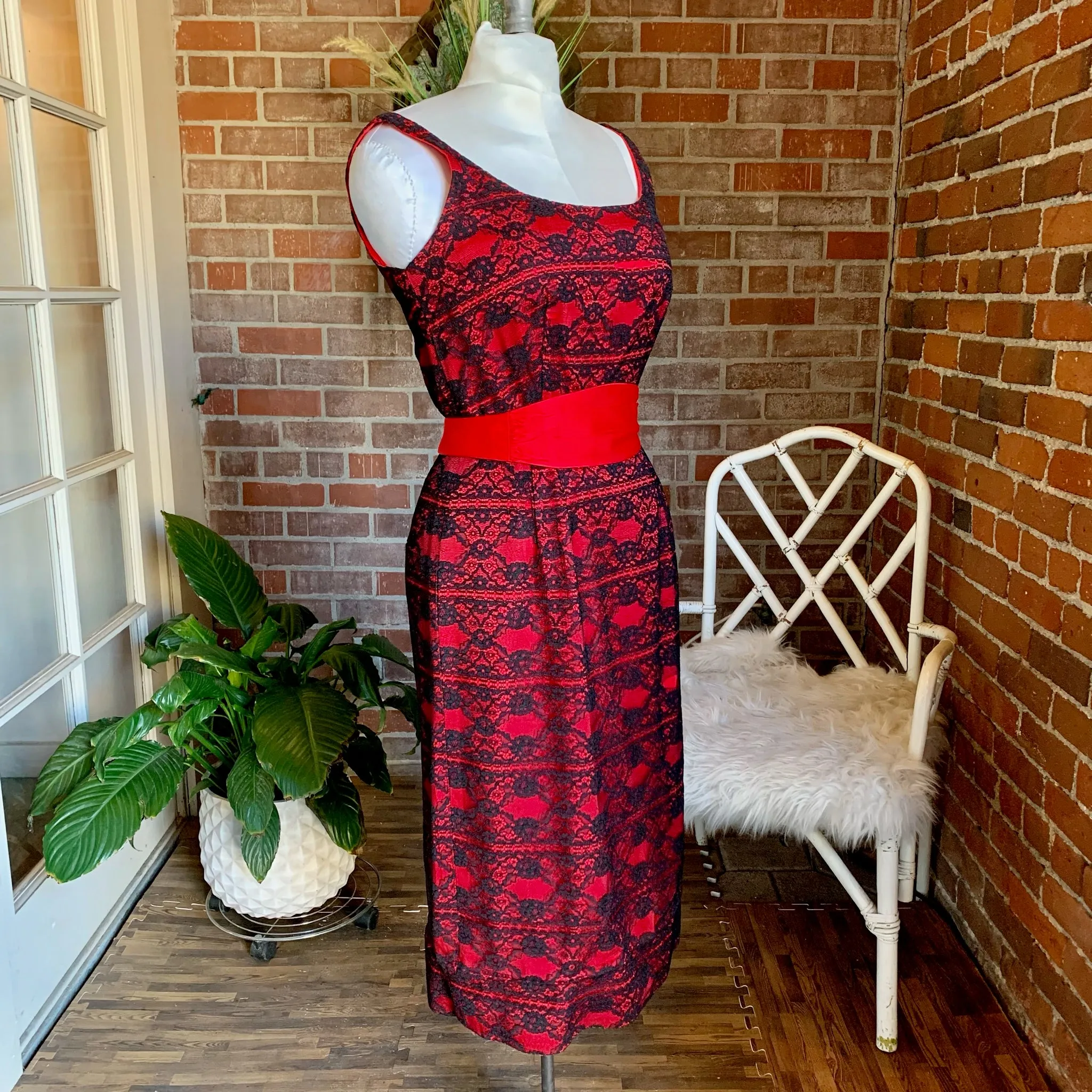 1950s Red & Black Lace Dress and Overcoat