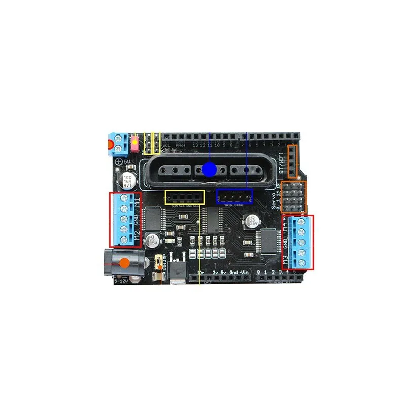 2018 Arduino Shield Expansion Board 6-12V with 4 Channels Motors Servos Ports PS2 Joystick Remote Control