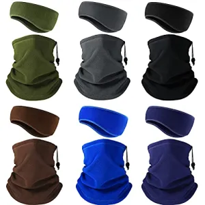 6 Pieces Winter Neck Gaiters Fleece Neck Warmers Thermal Face Scarf Drawstring Neck Scarf and 6 Pieces Ear Warmers Headbands Ear Muffs Head Wrap Fleece Ear Muffs for Men Women Outdoor Activities