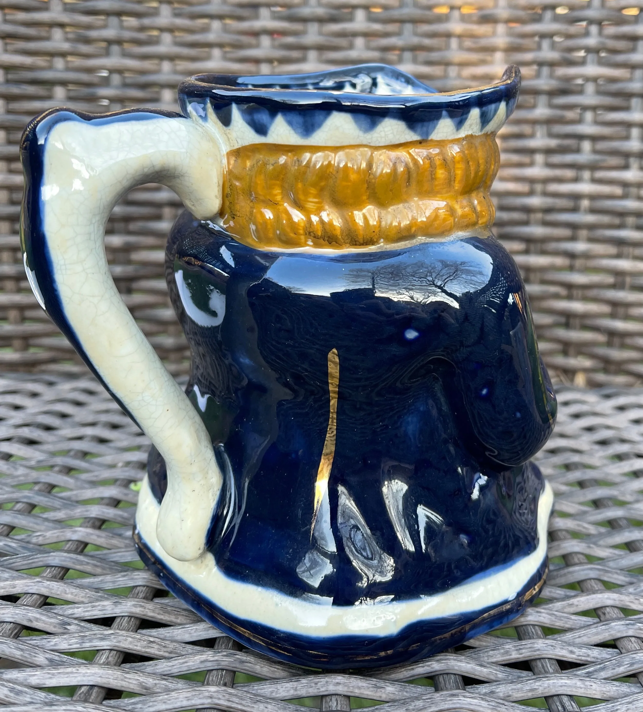 Antique English Staffordshire Gold Lustre Blue Toby Jug Large