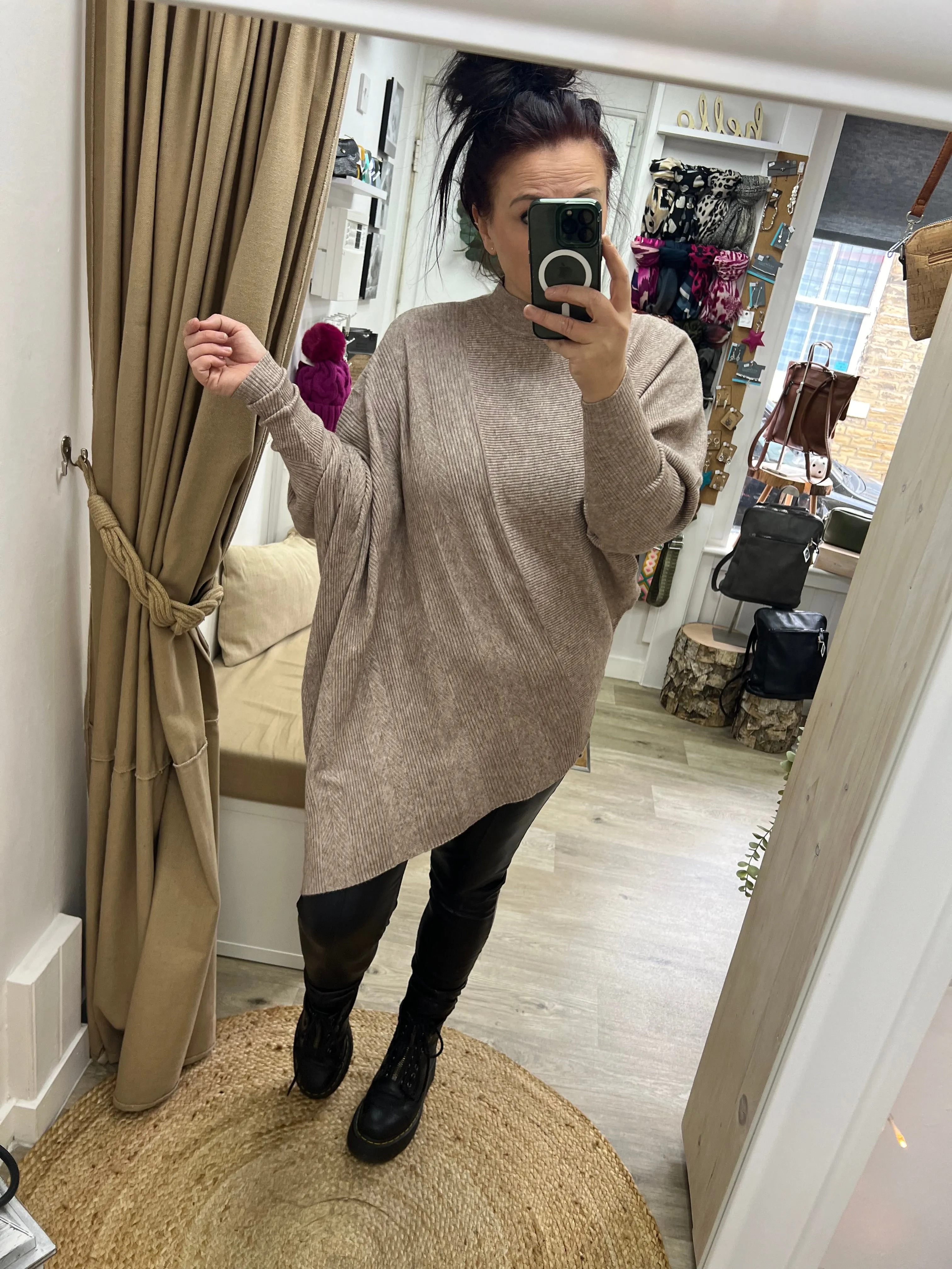 Asymmetrical Turtle Neck Jumper - Oatmeal