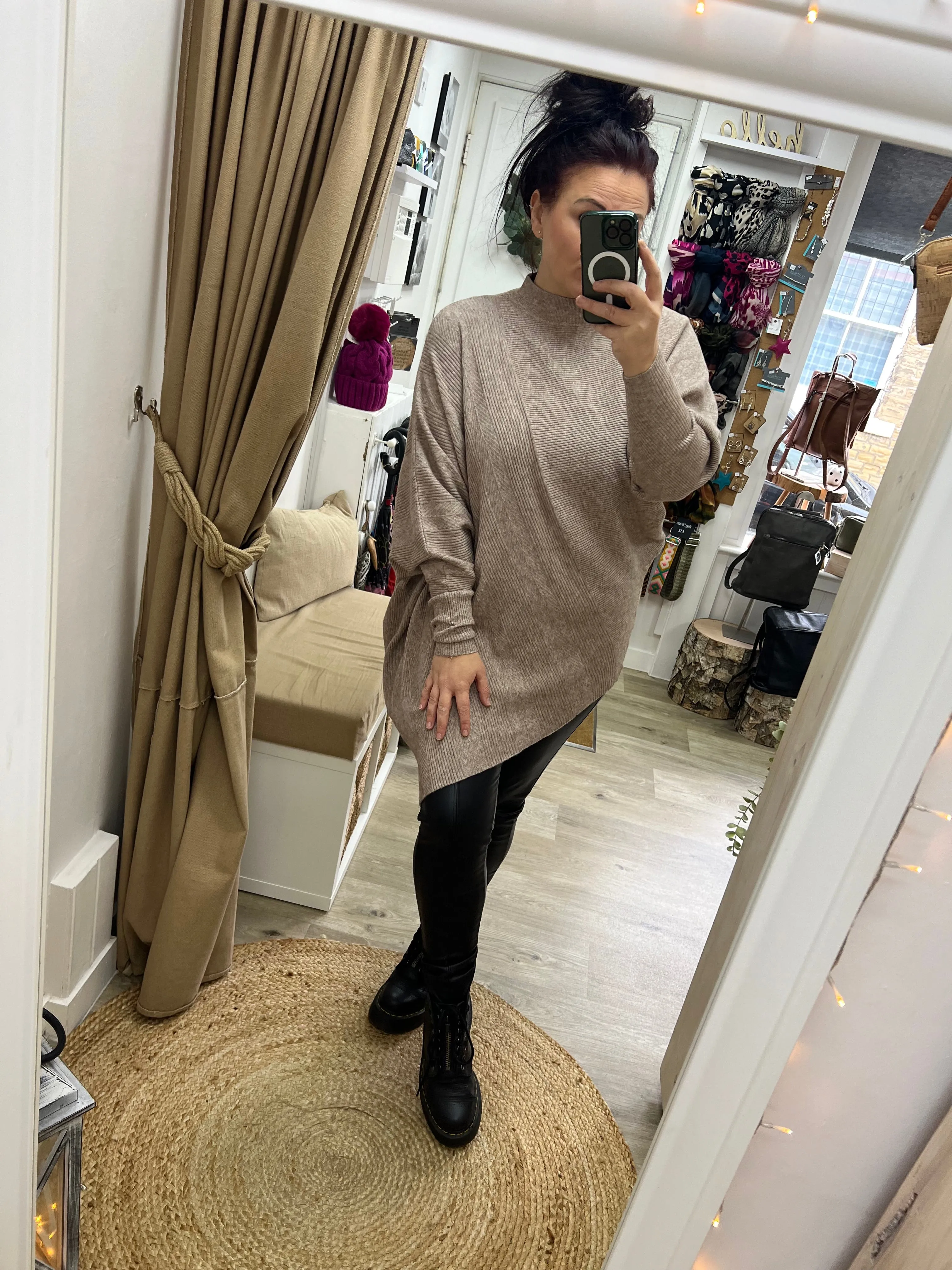 Asymmetrical Turtle Neck Jumper - Oatmeal