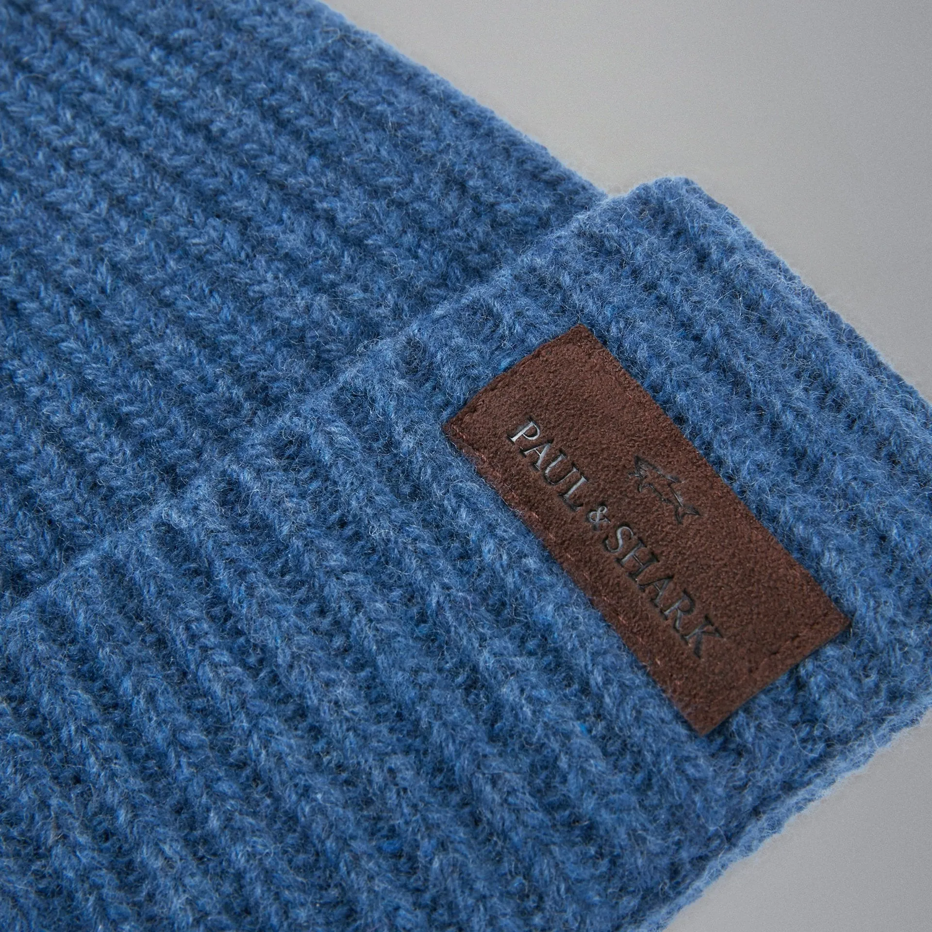 Blue Ribbed Knit Re-Wool Beanie with Sueded Leather Badge - Paul & Shark