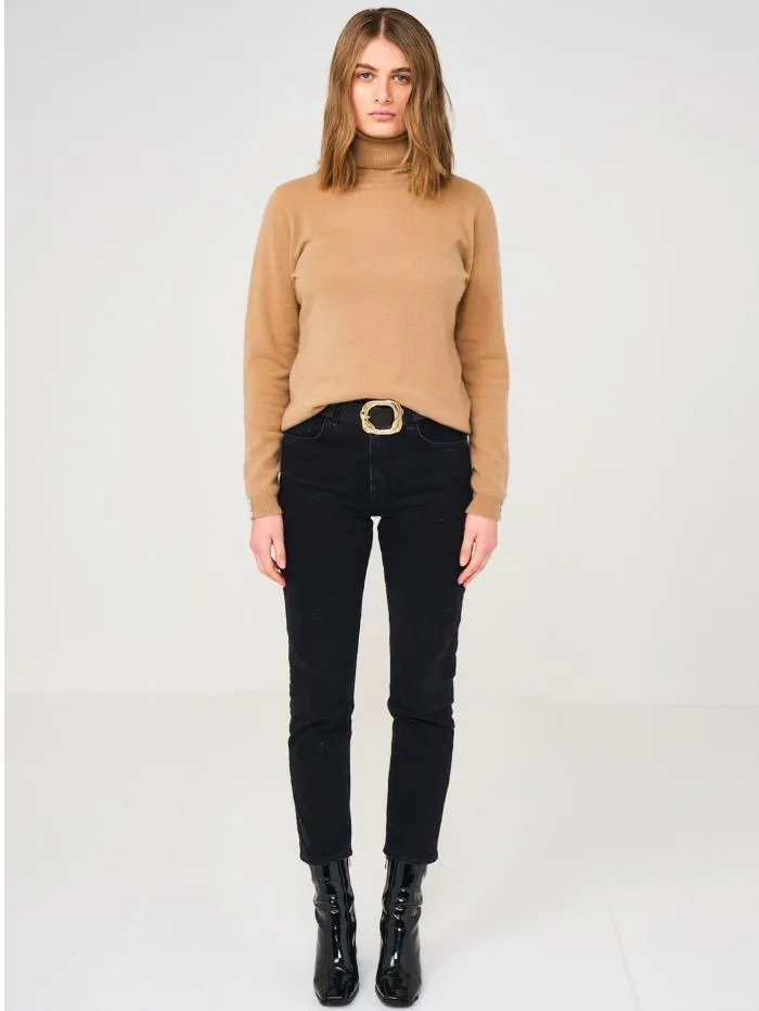 Brodie Cashmere S Camel Roll Neck Jumper