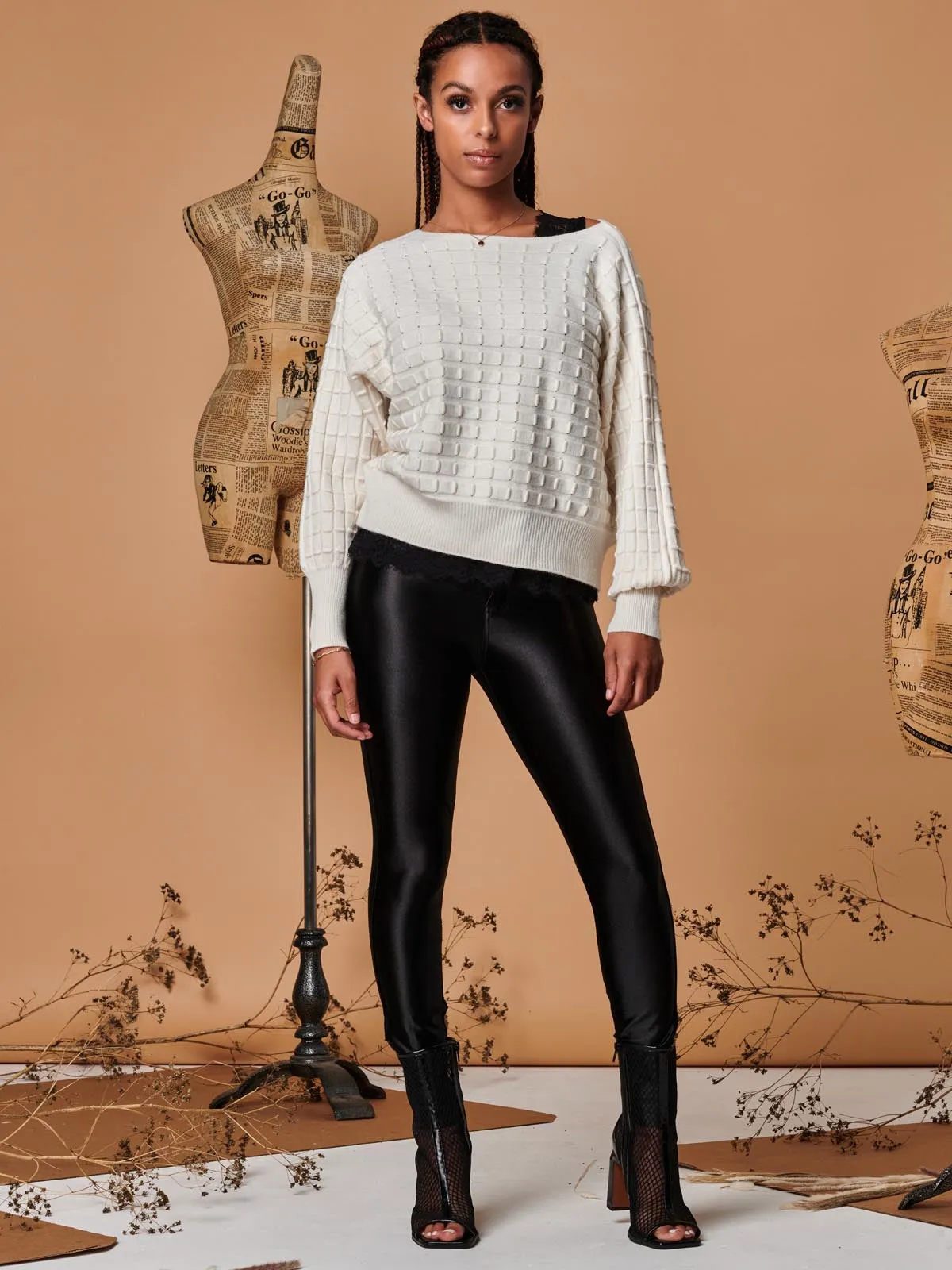 Bubble Stitch Batwing Knit Jumper, Oatmeal