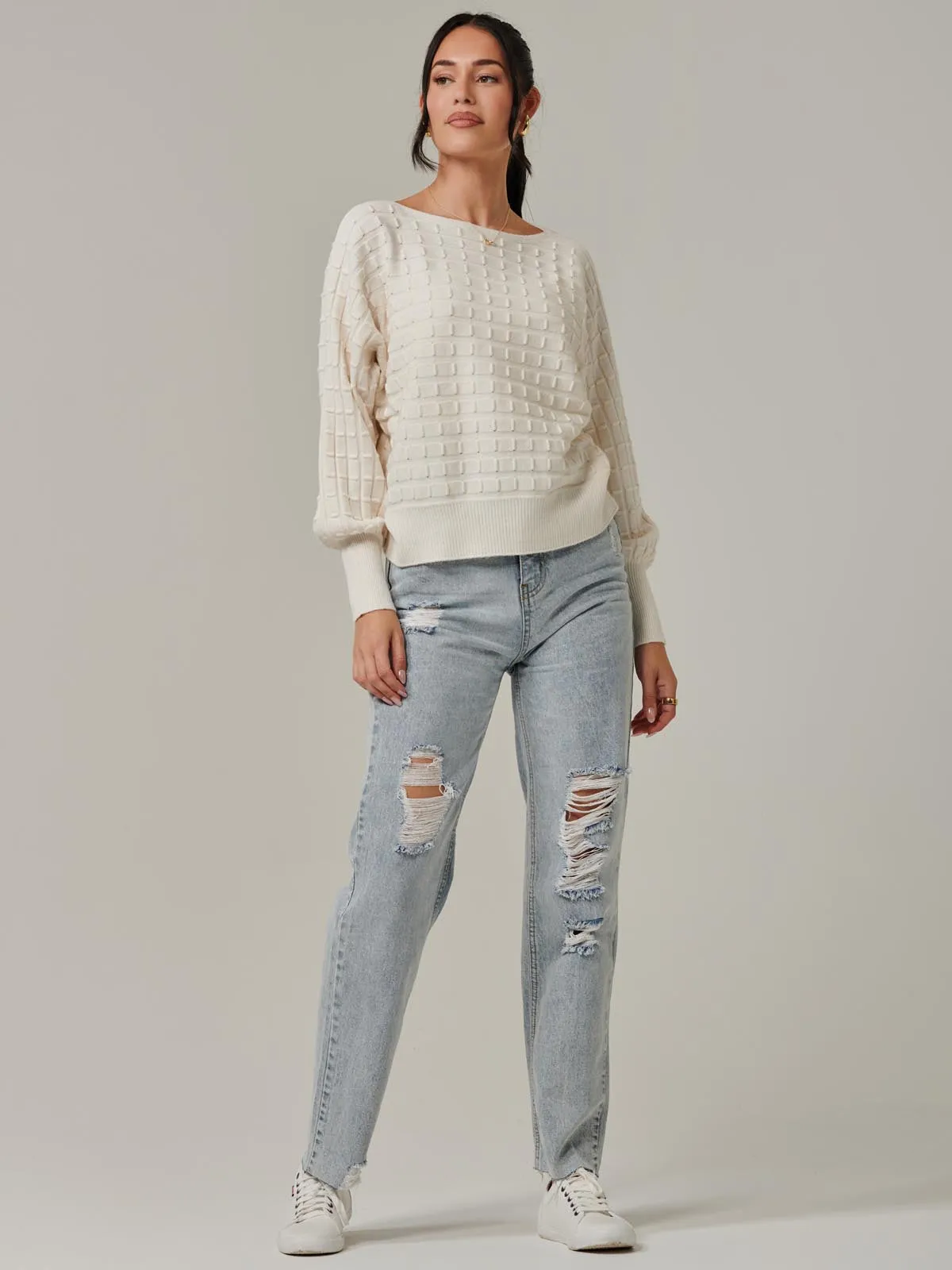 Bubble Stitch Batwing Knit Jumper, Oatmeal