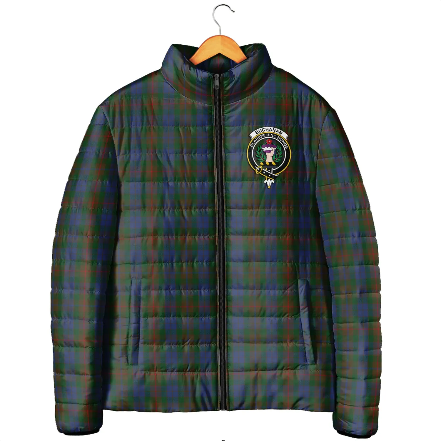 Buchanan Hunting Tartan Padded Jacket with Family Crest