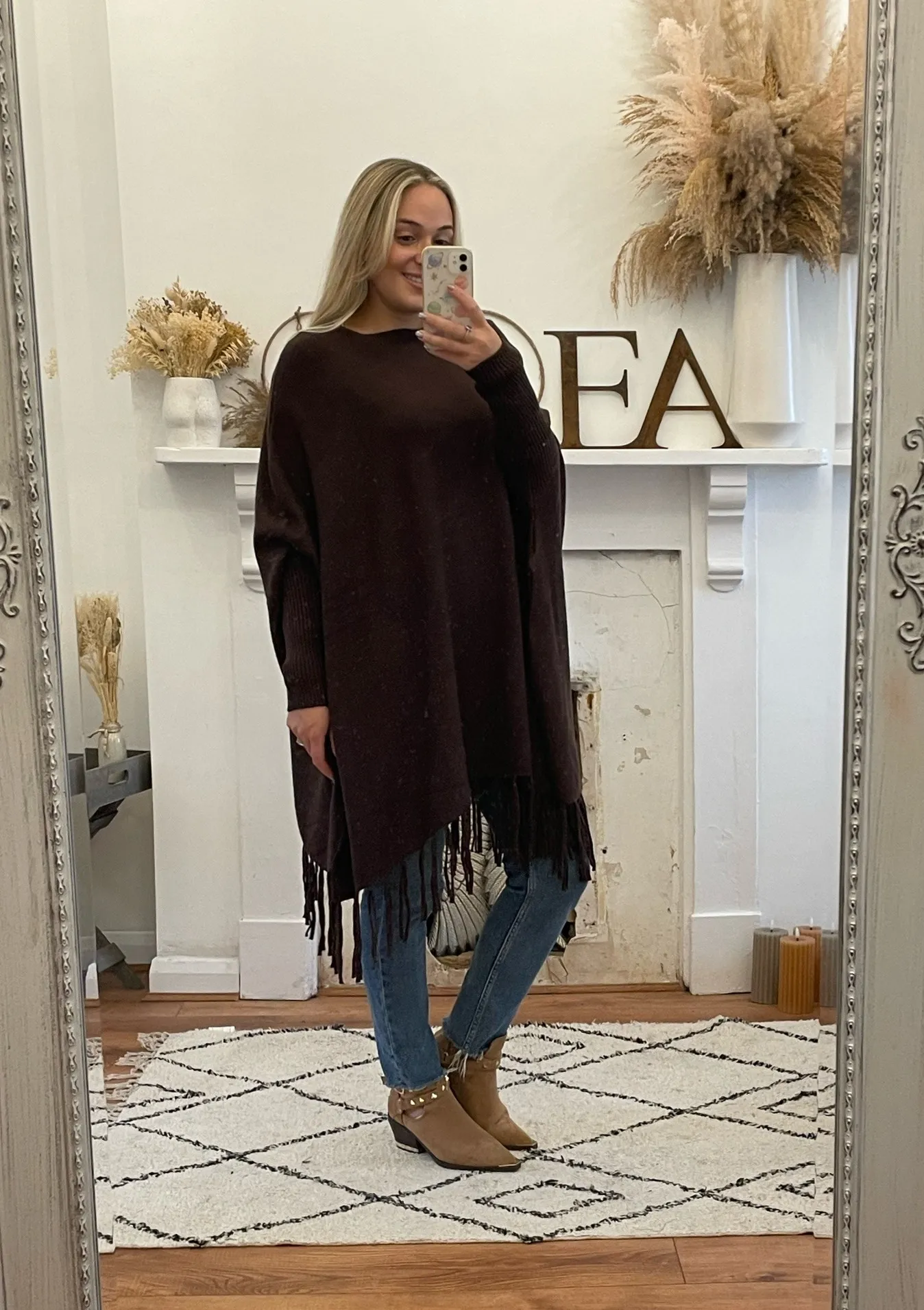 Chocolate Oversized Tassel Edge Luxe Jumper