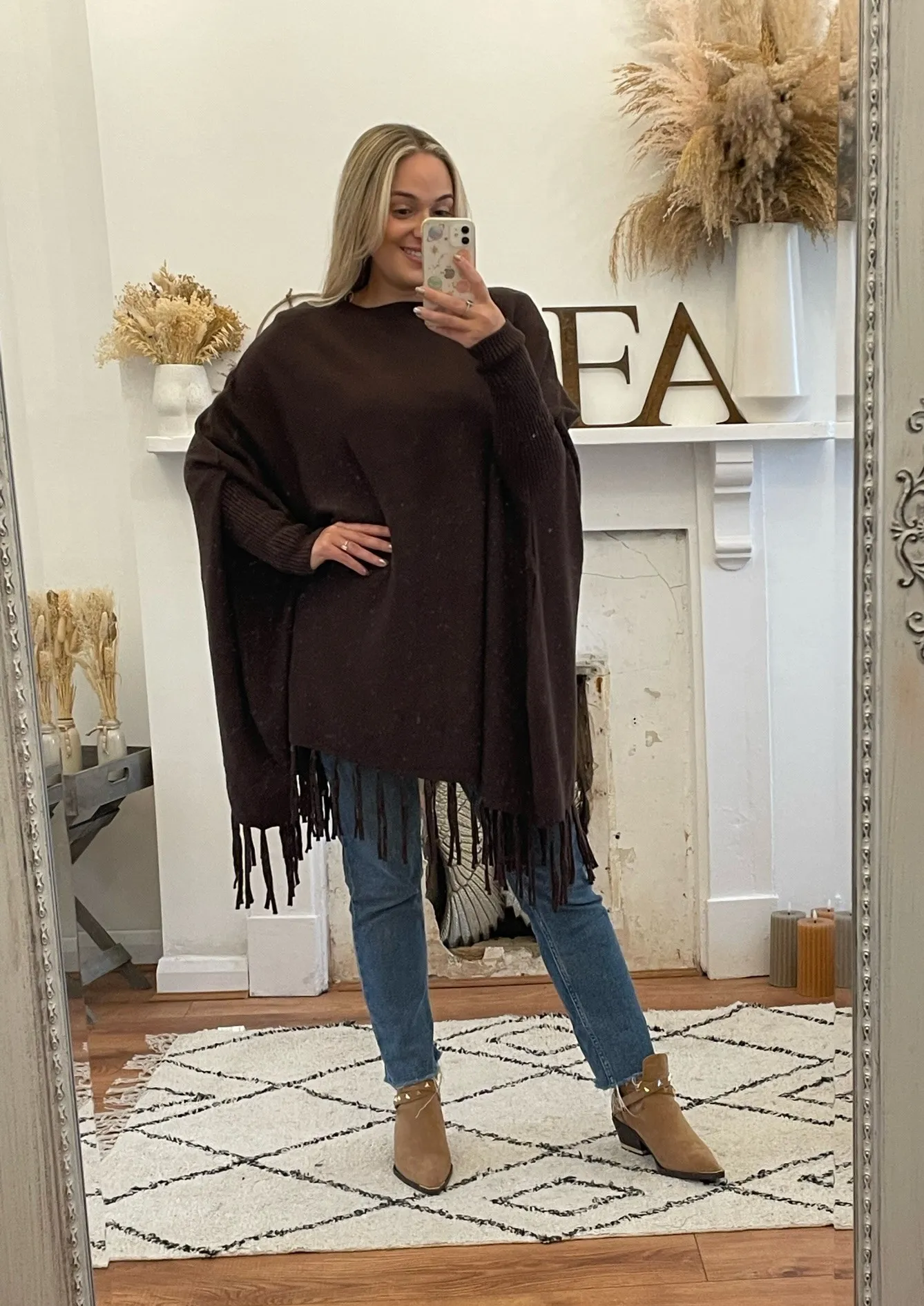 Chocolate Oversized Tassel Edge Luxe Jumper