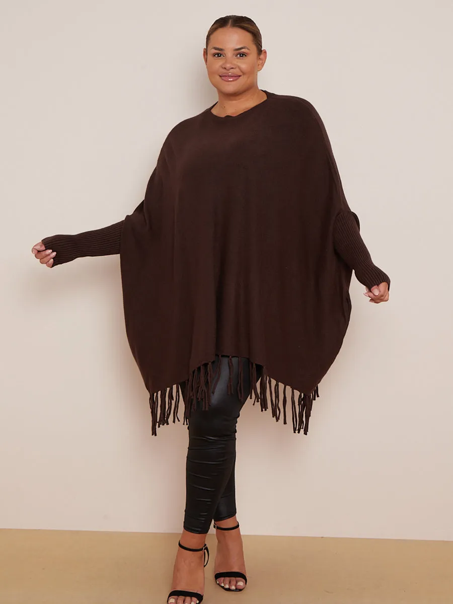 Chocolate Oversized Tassel Edge Luxe Jumper