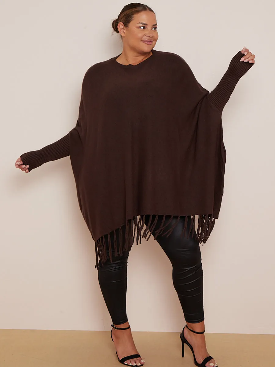 Chocolate Oversized Tassel Edge Luxe Jumper