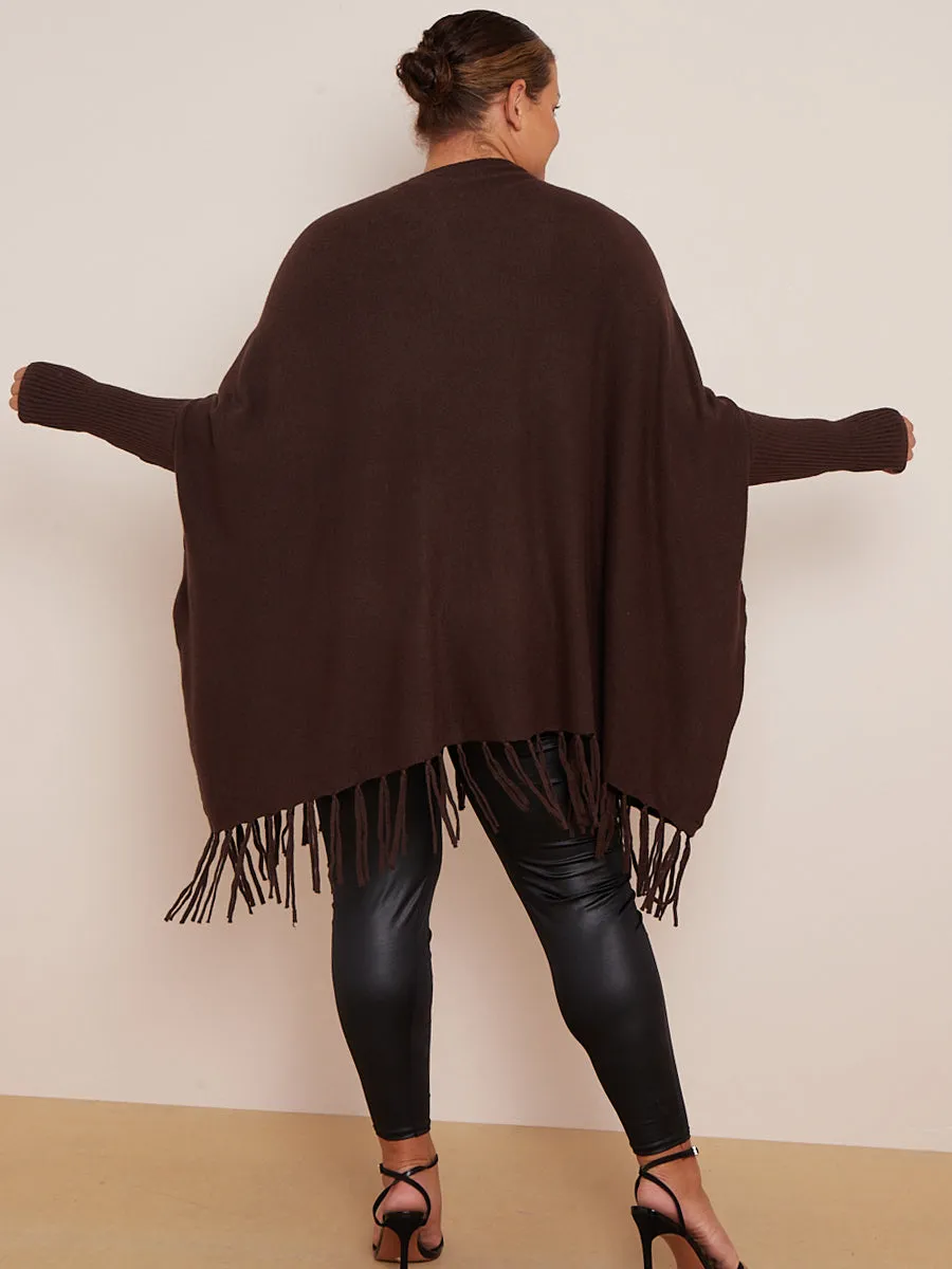 Chocolate Oversized Tassel Edge Luxe Jumper