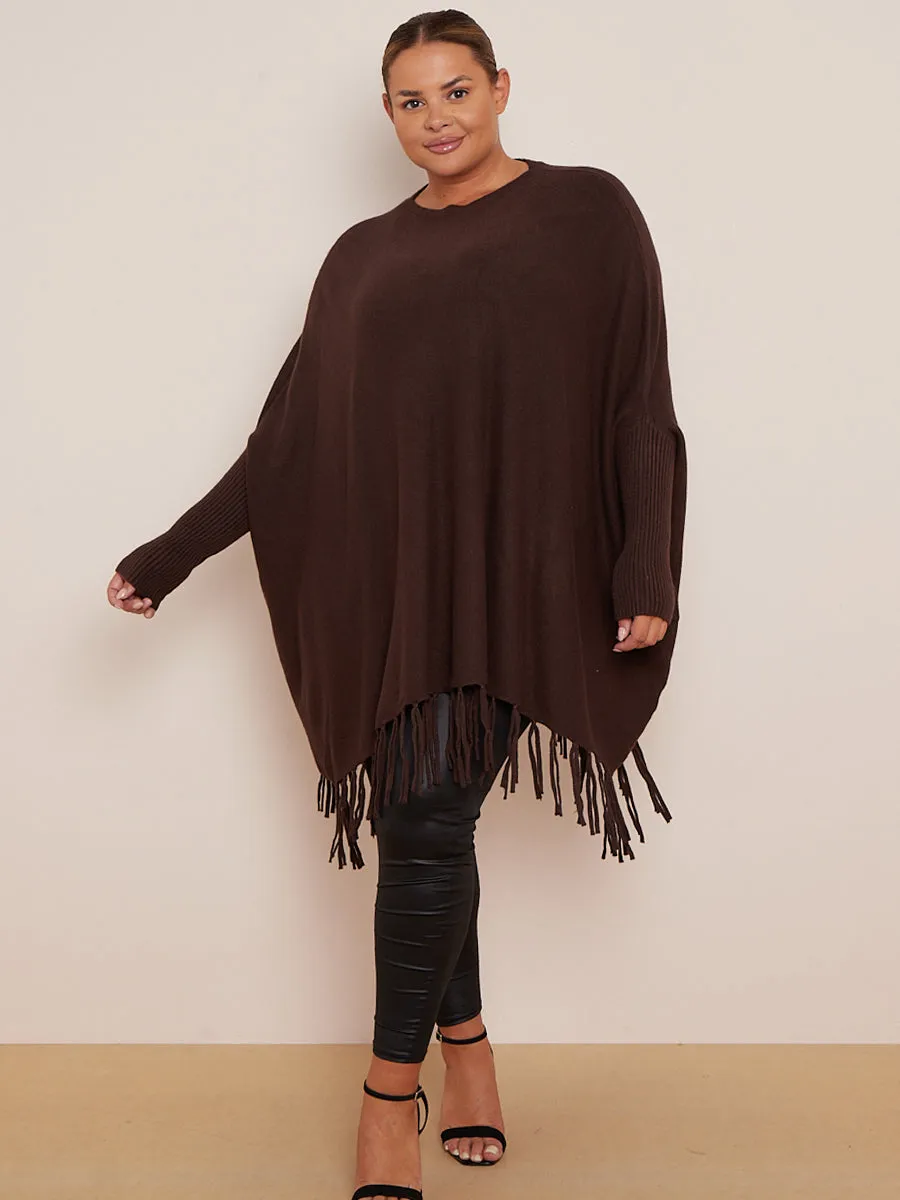 Chocolate Oversized Tassel Edge Luxe Jumper