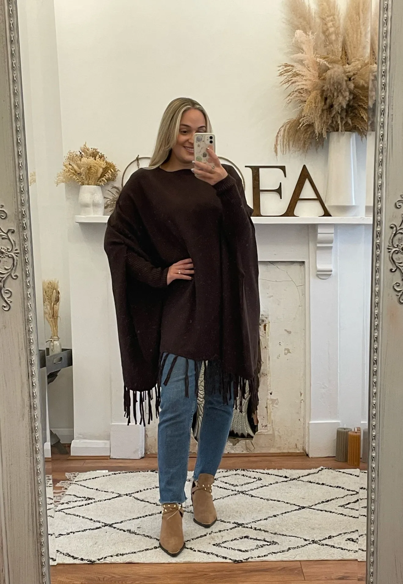 Chocolate Oversized Tassel Edge Luxe Jumper