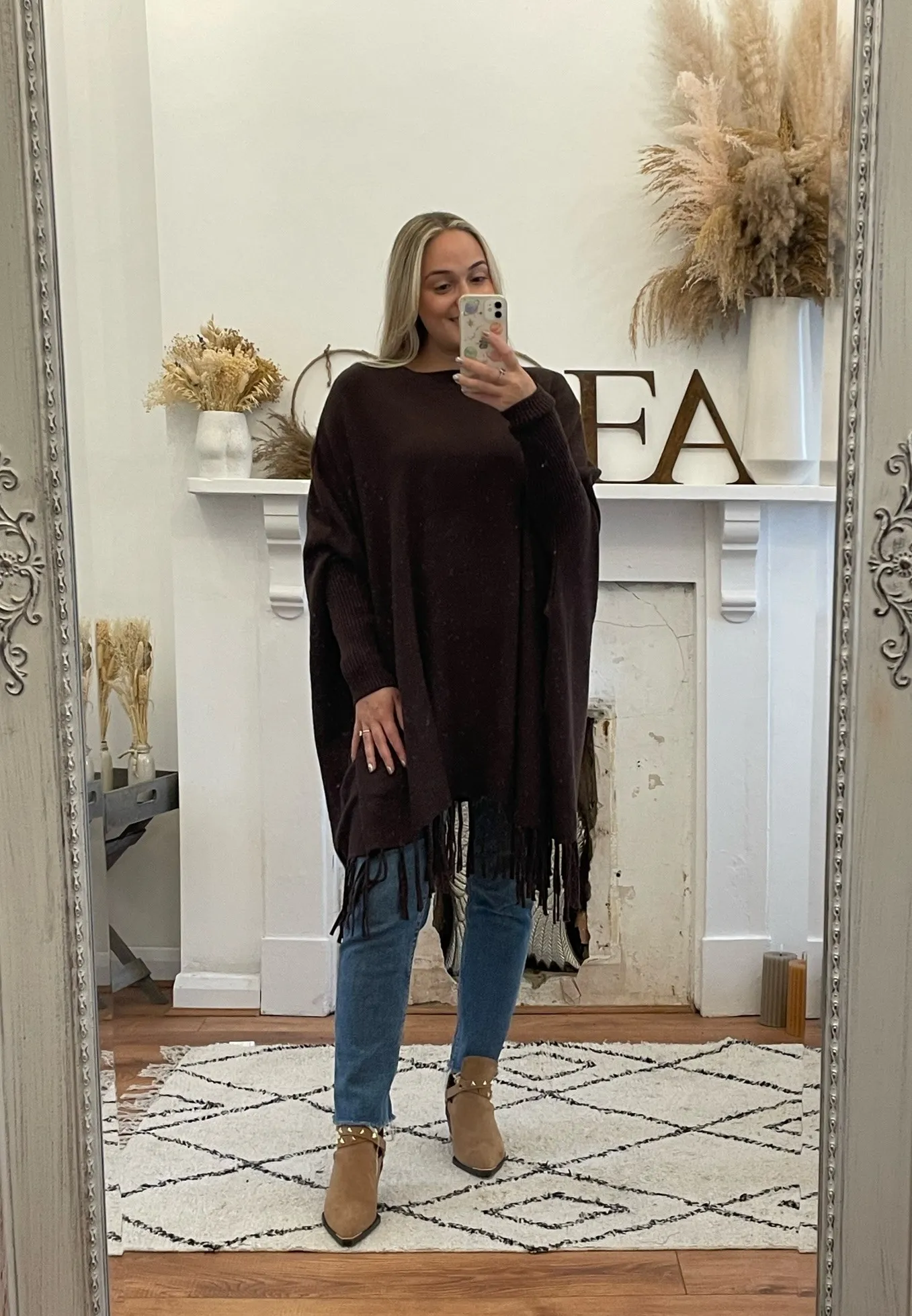 Chocolate Oversized Tassel Edge Luxe Jumper