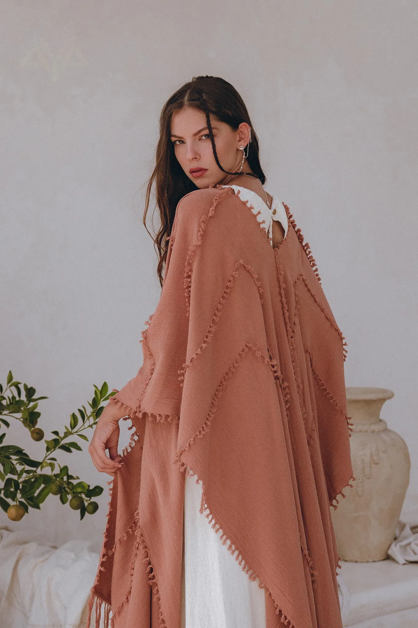 Dusty Pink Poncho Robe • Bridal Cover Up Women • Bohemian Kimono Overcoat