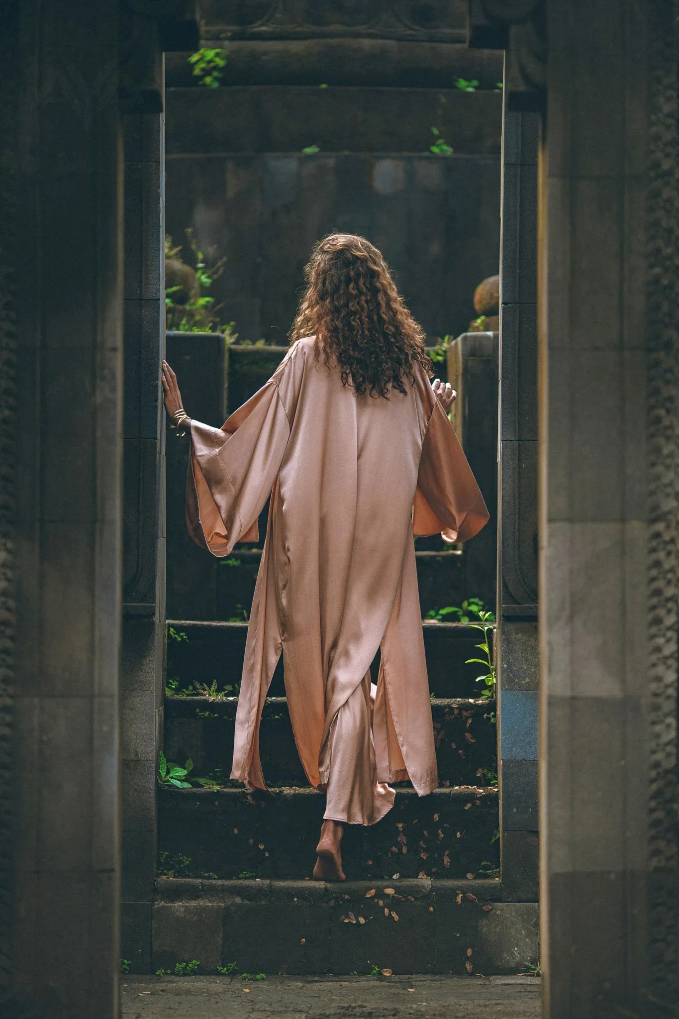 Dusty Pink Silk Robe • Bohemian Kaftan Cardigan • Long Cape for Women