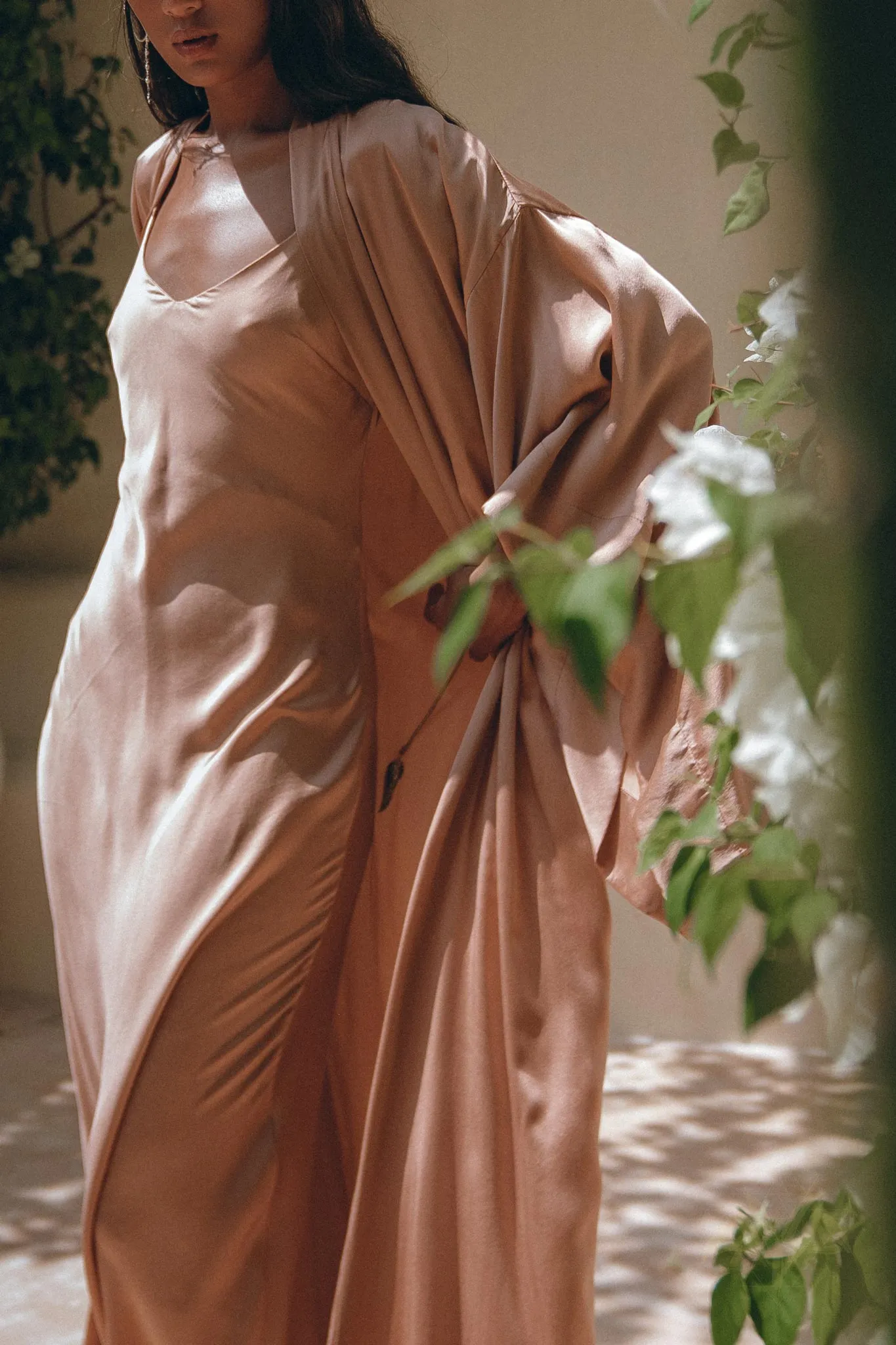 Dusty Pink Silk Robe • Bohemian Kaftan Cardigan • Long Cape for Women