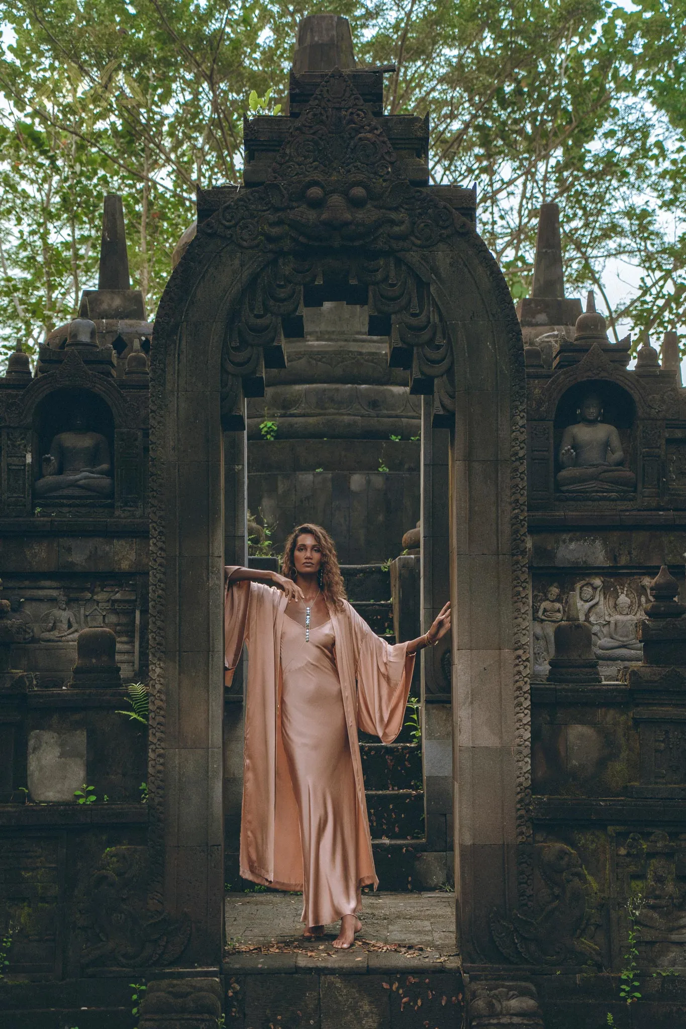 Dusty Pink Silk Robe • Bohemian Kaftan Cardigan • Long Cape for Women