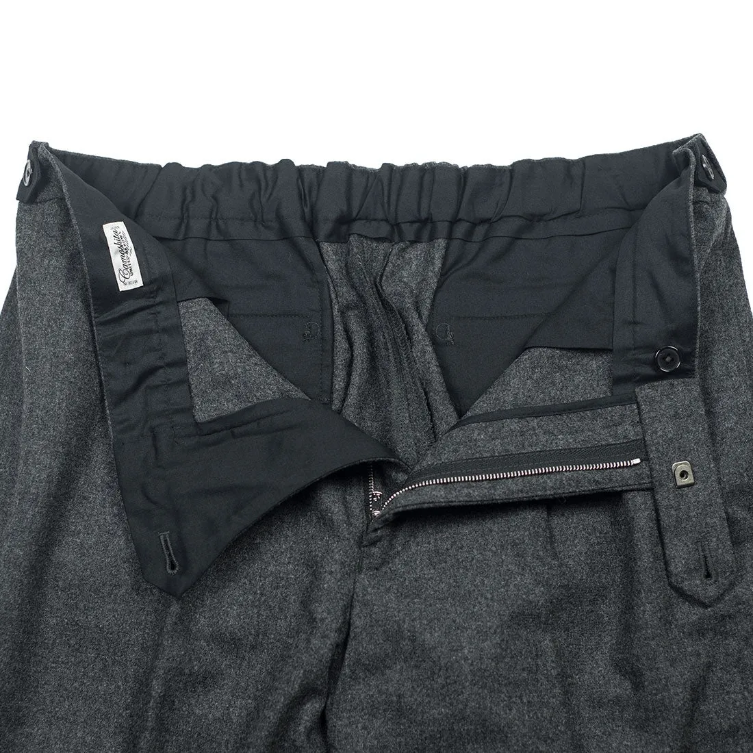 Easy pants with side tabs in grey wool flannel