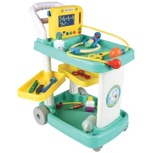 Emergency Medical Play Cart with 11 Accessories and Swiveling Storage Shelves