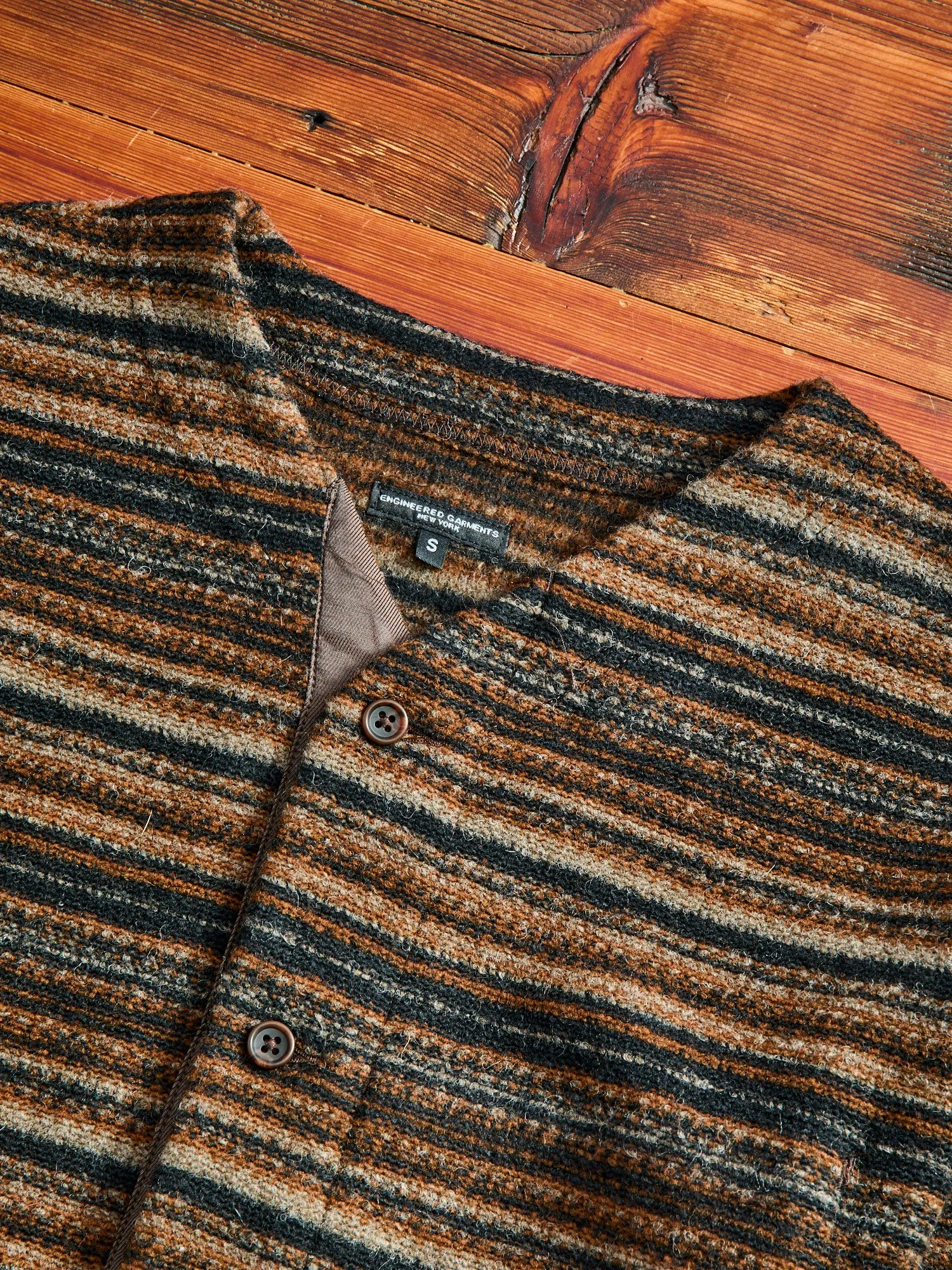 Fair Isle Knit Cardigan Sweater in Brown Stripe