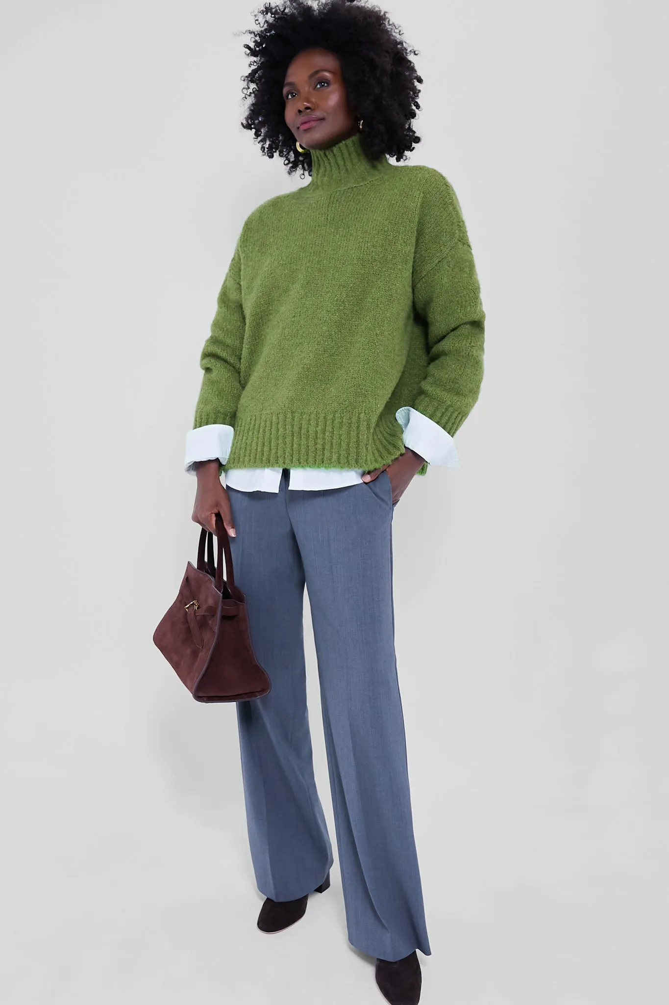 Green Boucle Hannah Turtleneck Sweater