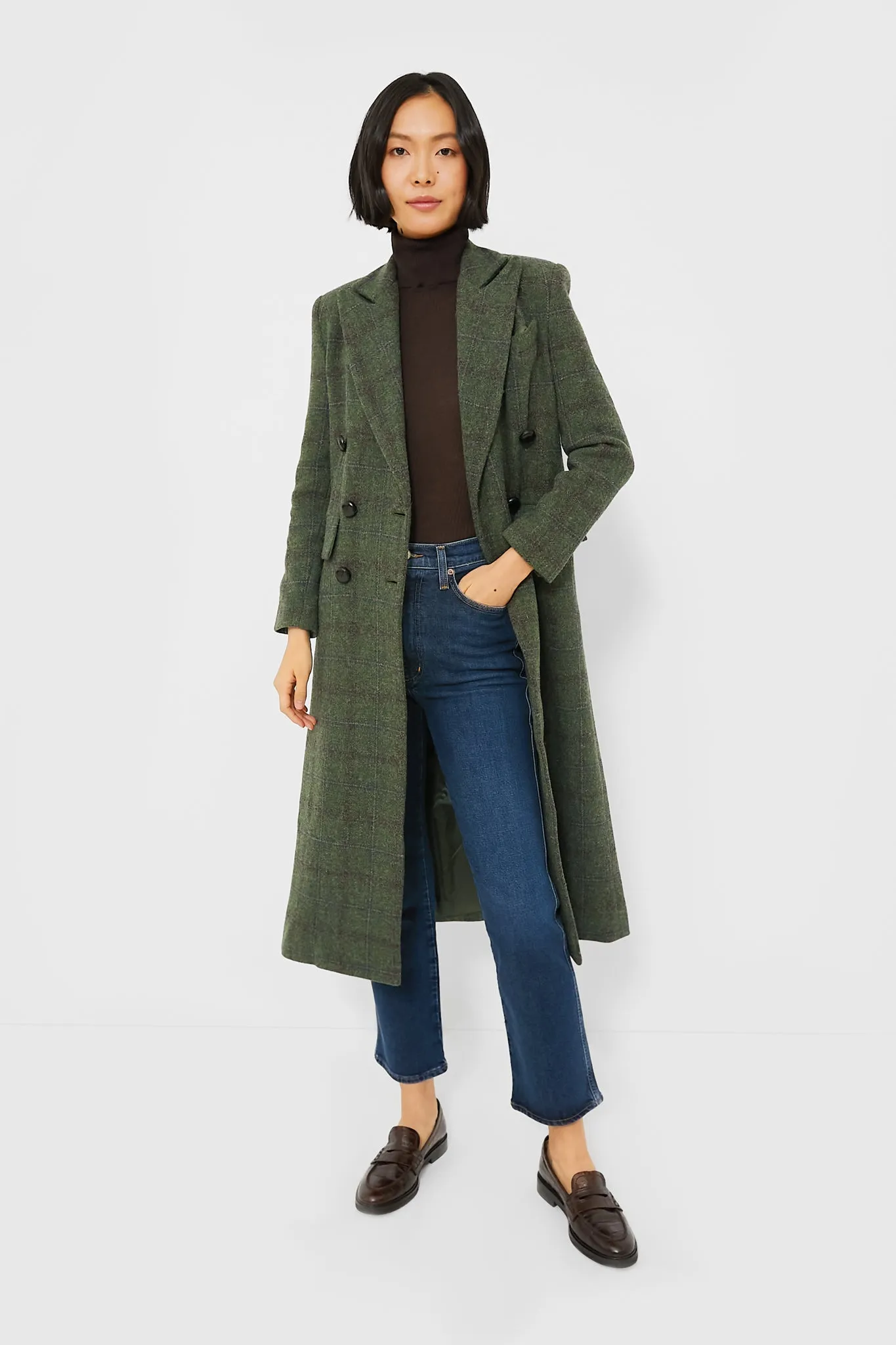 Green Plaid Wool Julius Long Coat