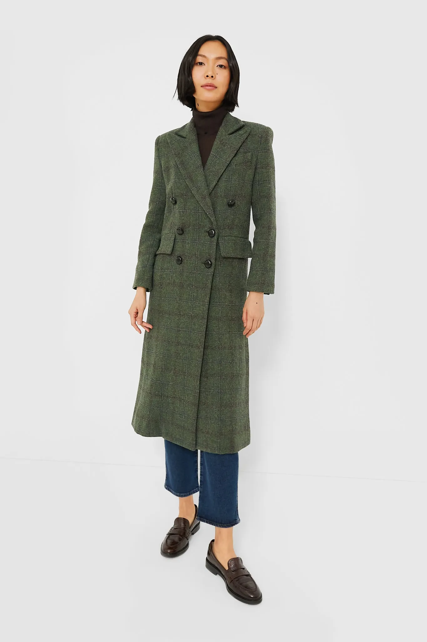 Green Plaid Wool Julius Long Coat