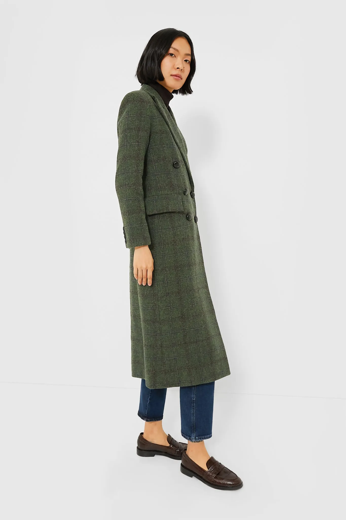 Green Plaid Wool Julius Long Coat