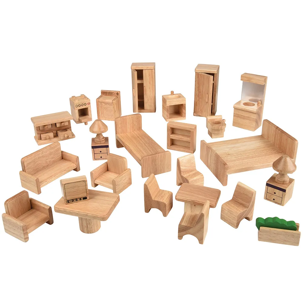 Hardwood Dollhouse Furniture Set | 26 Piece Set