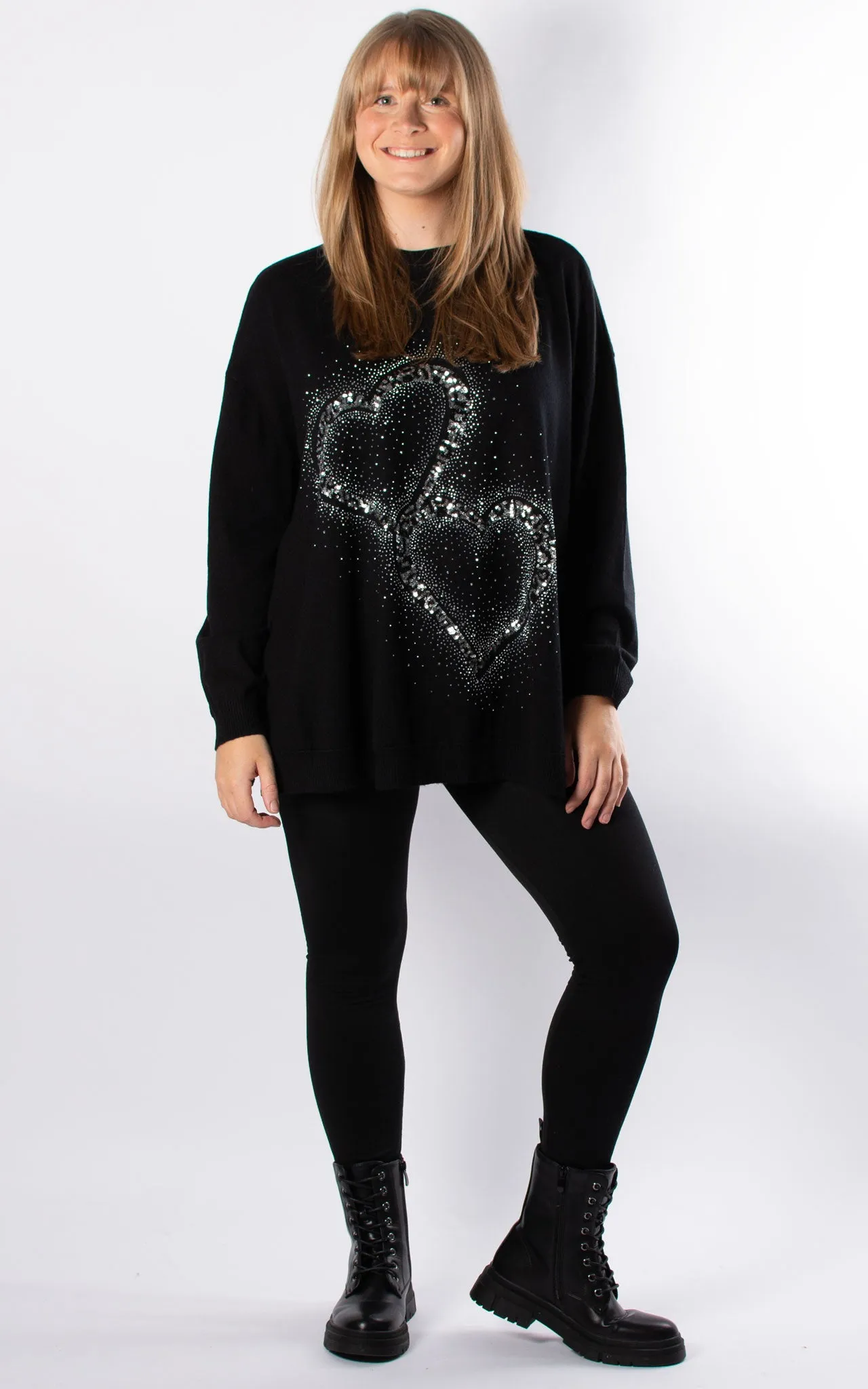 Leopard Sequin Hearts Knit | Black