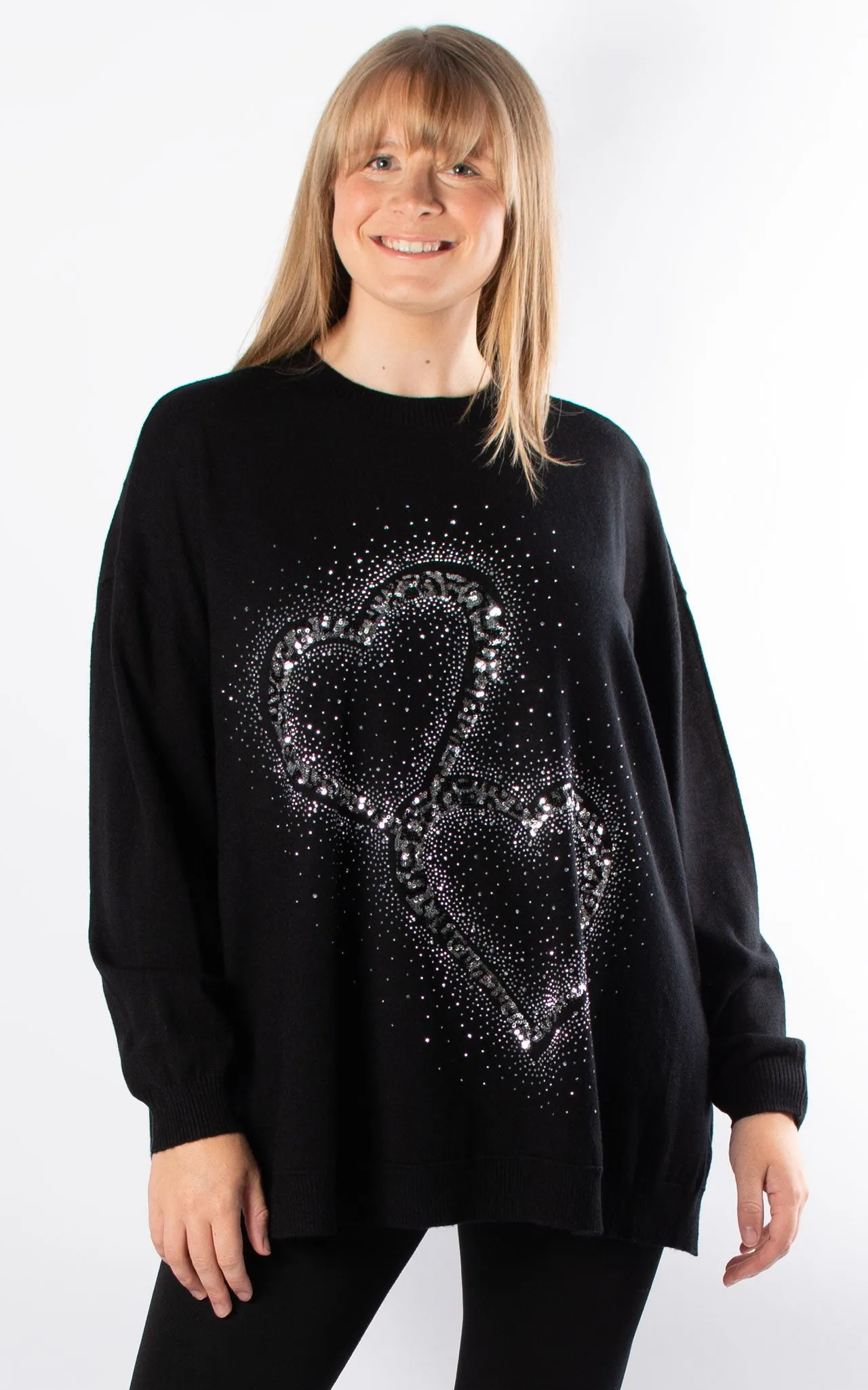 Leopard Sequin Hearts Knit | Black