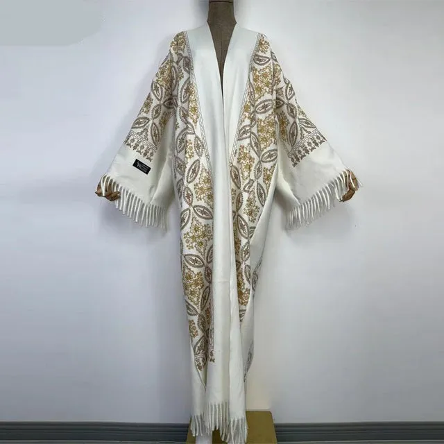 Long Winter Fringed Embroidered Pashmina Overcoat Kimono 13 Colours