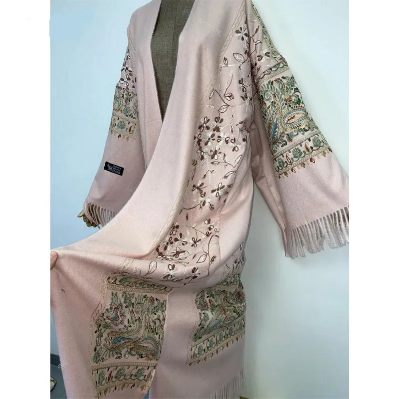 Long Winter Fringed Embroidered Pashmina Overcoat Kimono 13 Colours