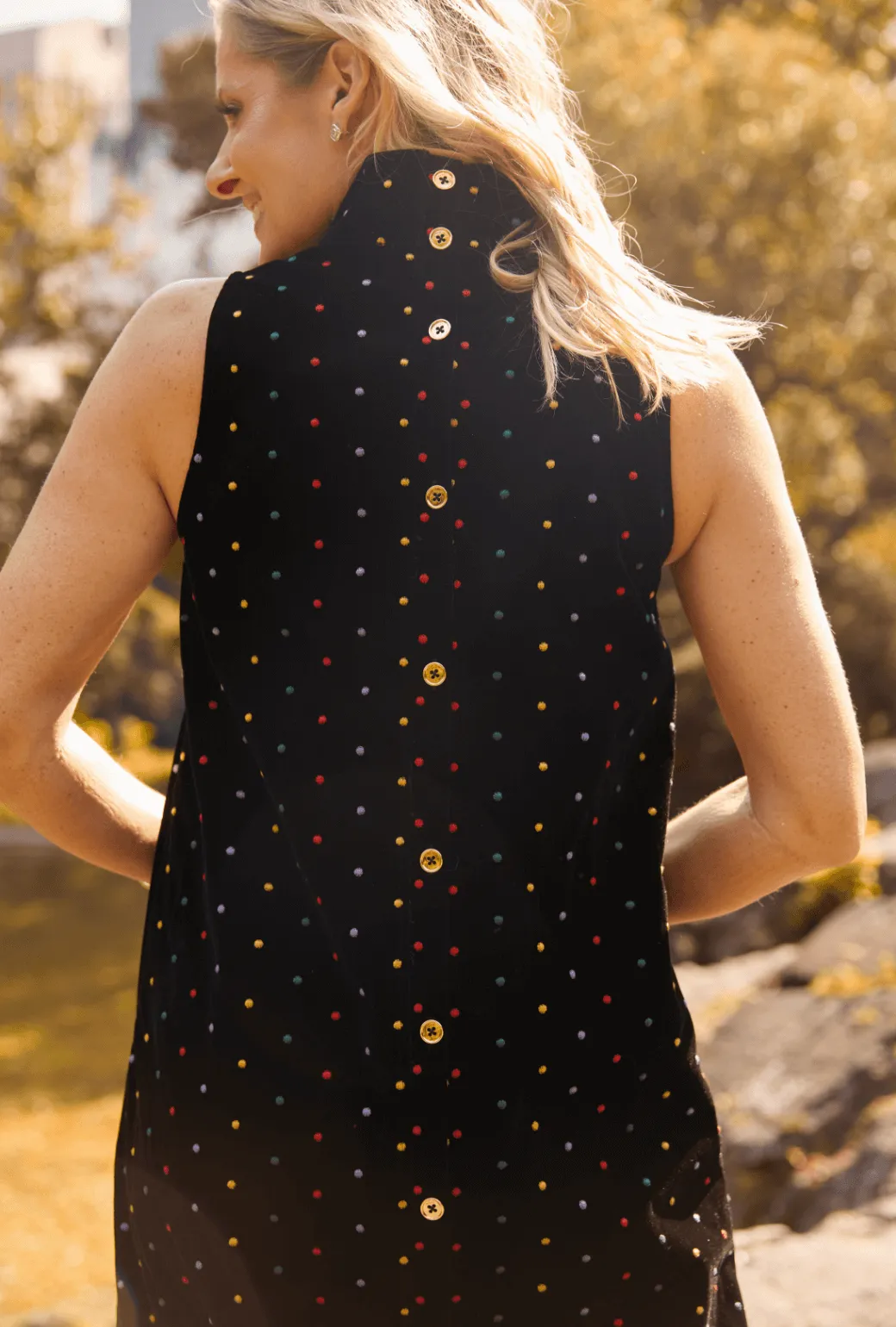 Maxi Mod Dress - Embroidered Dot Black Velvet