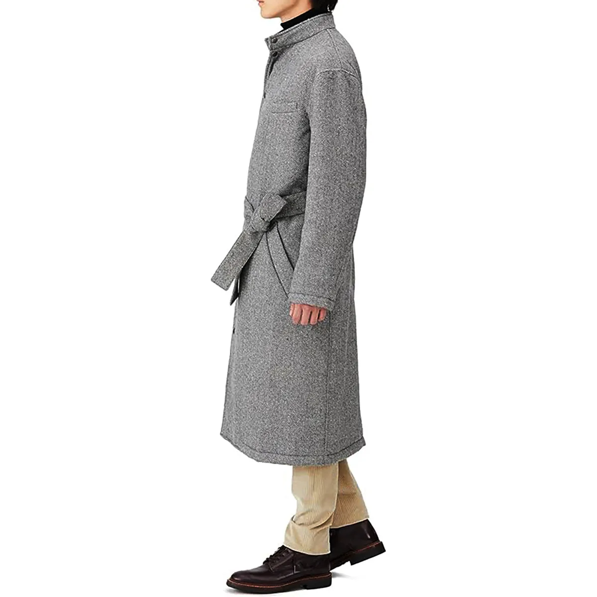 Men's Kinono Long Coat Wool Herringbone Filled with padding 48L - Tokyo Collection Made in Japan