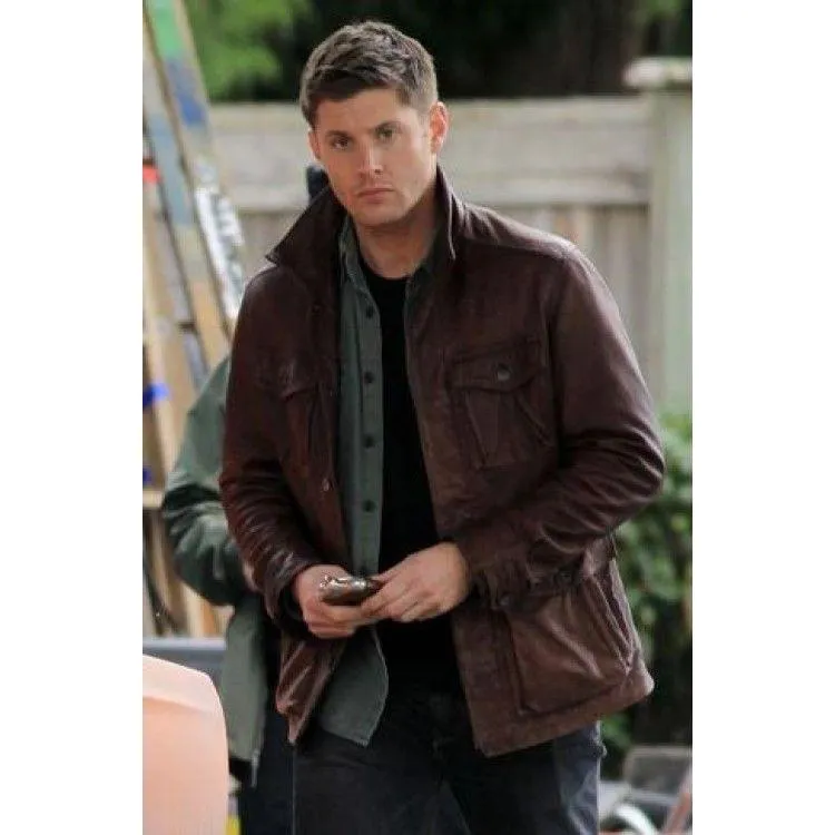 Men's Supernatural Season 7 Real/Genuine Leather Jacket/Coat in Brown