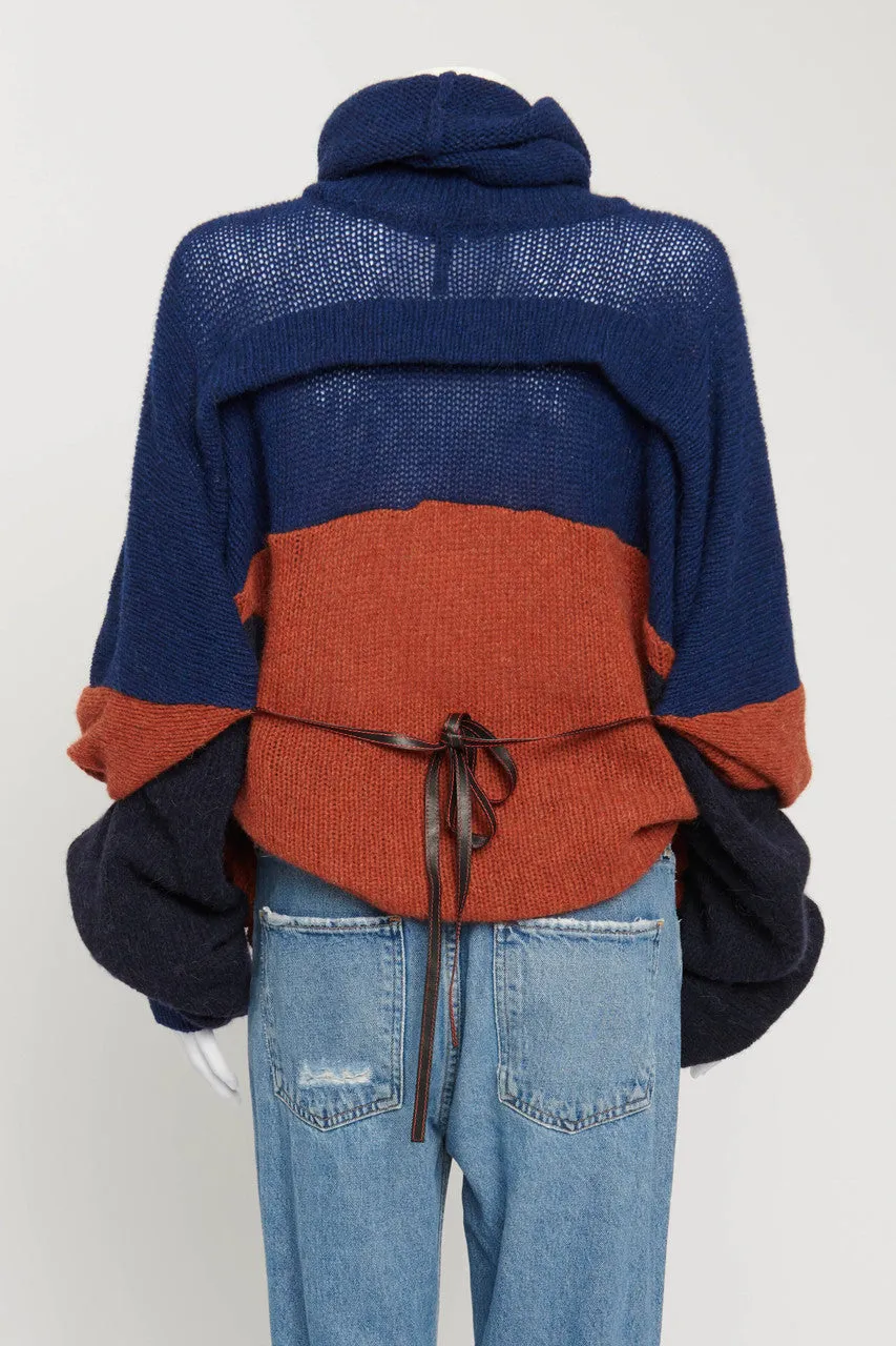 Navy Blue and Burnt Orange Wool Preowned Oversized Jumper