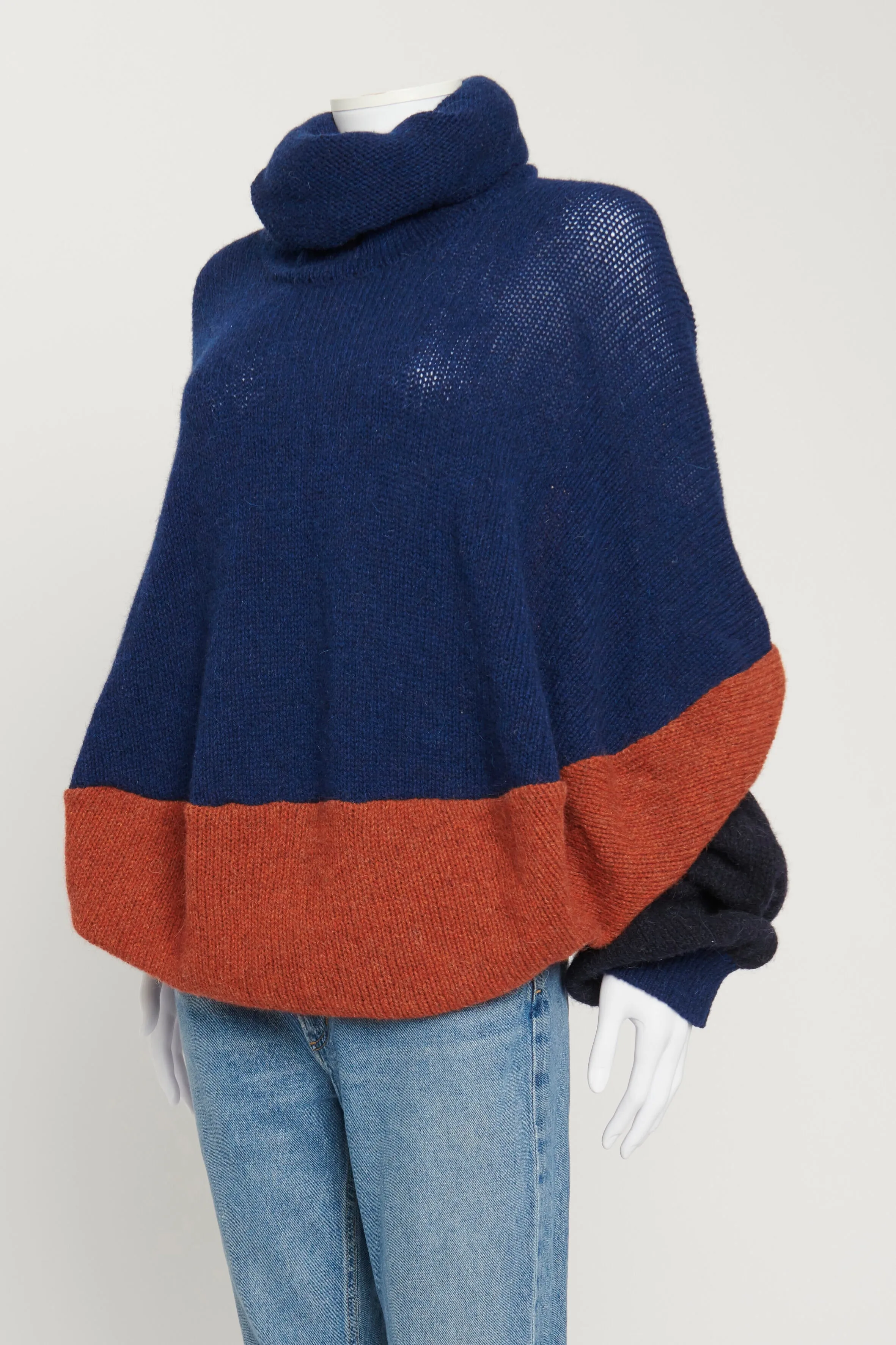 Navy Blue and Burnt Orange Wool Preowned Oversized Jumper