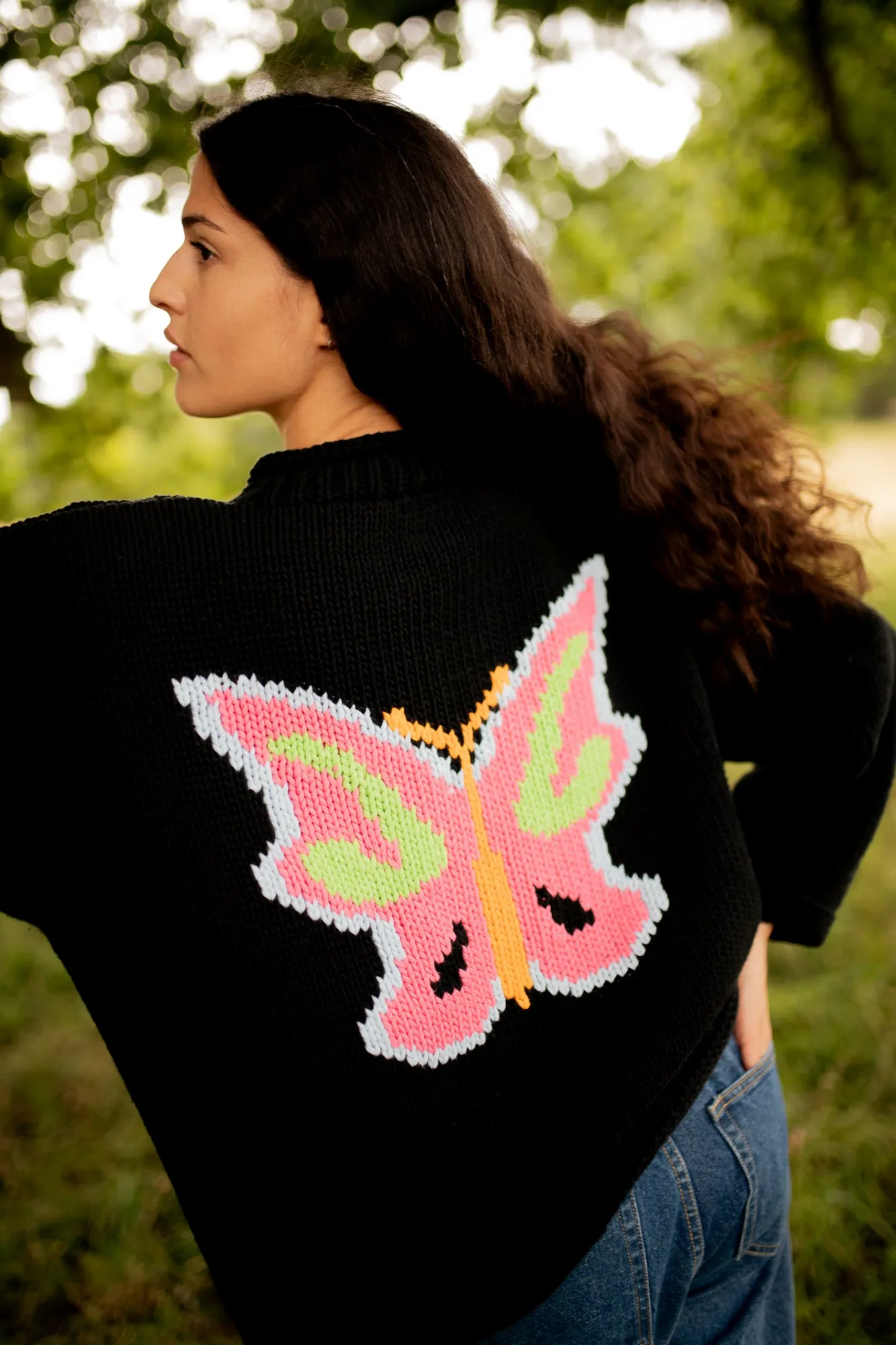 Neon Butterfly Hand Knit Jumper