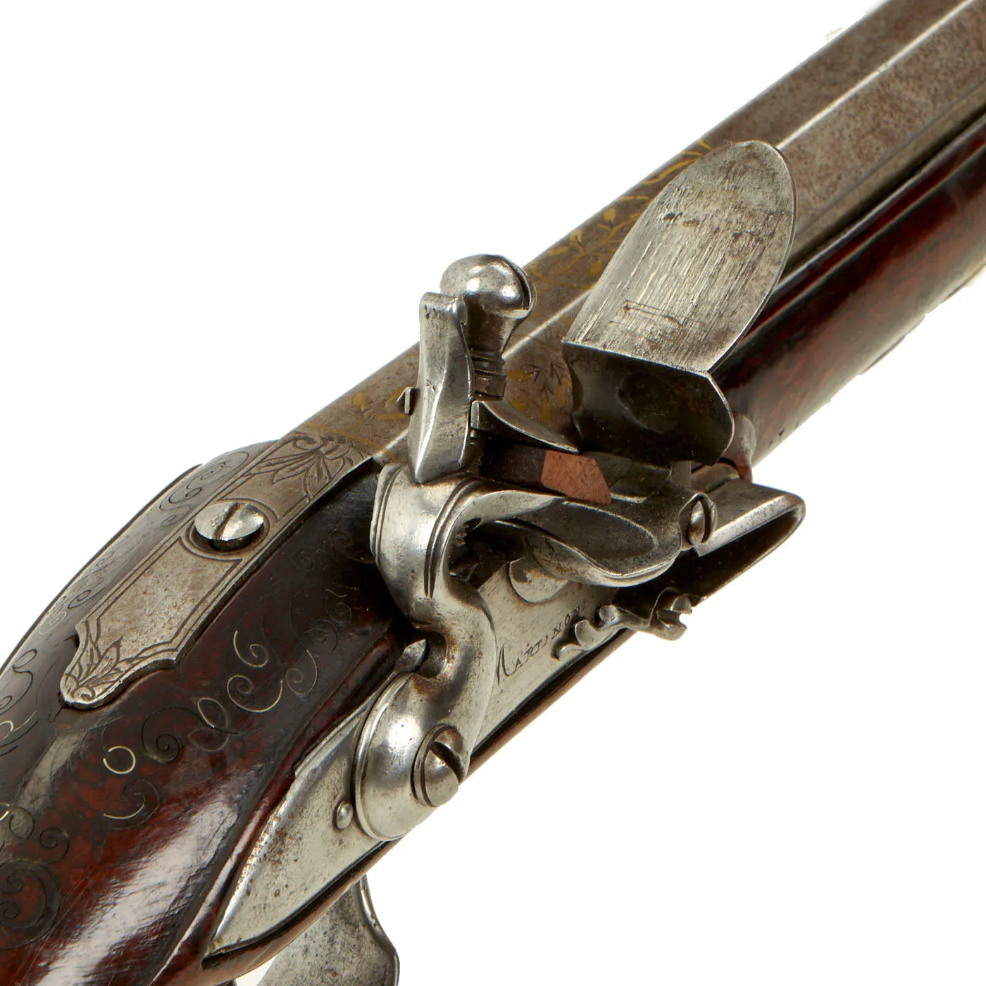 Original 18th Century Italian Ornate Flintlock Oval Muzzle Blunderbuss by Martinoni with Folding Stock circa 1750