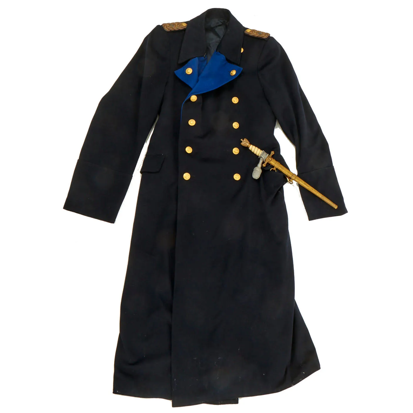 Original German WWII German Kriegsmarine Navy Vice Admiral Wool Overcoat with 2nd Model Dagger by WKC