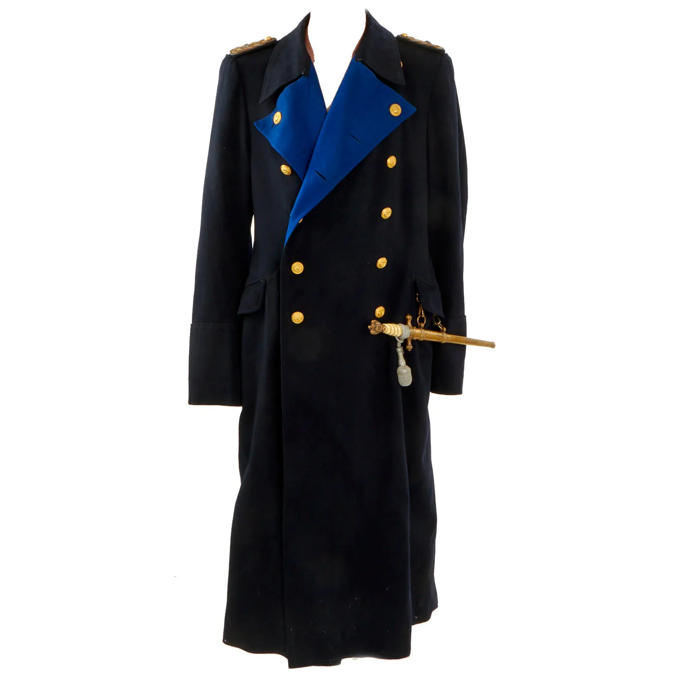 Original German WWII German Kriegsmarine Navy Vice Admiral Wool Overcoat with 2nd Model Dagger by WKC