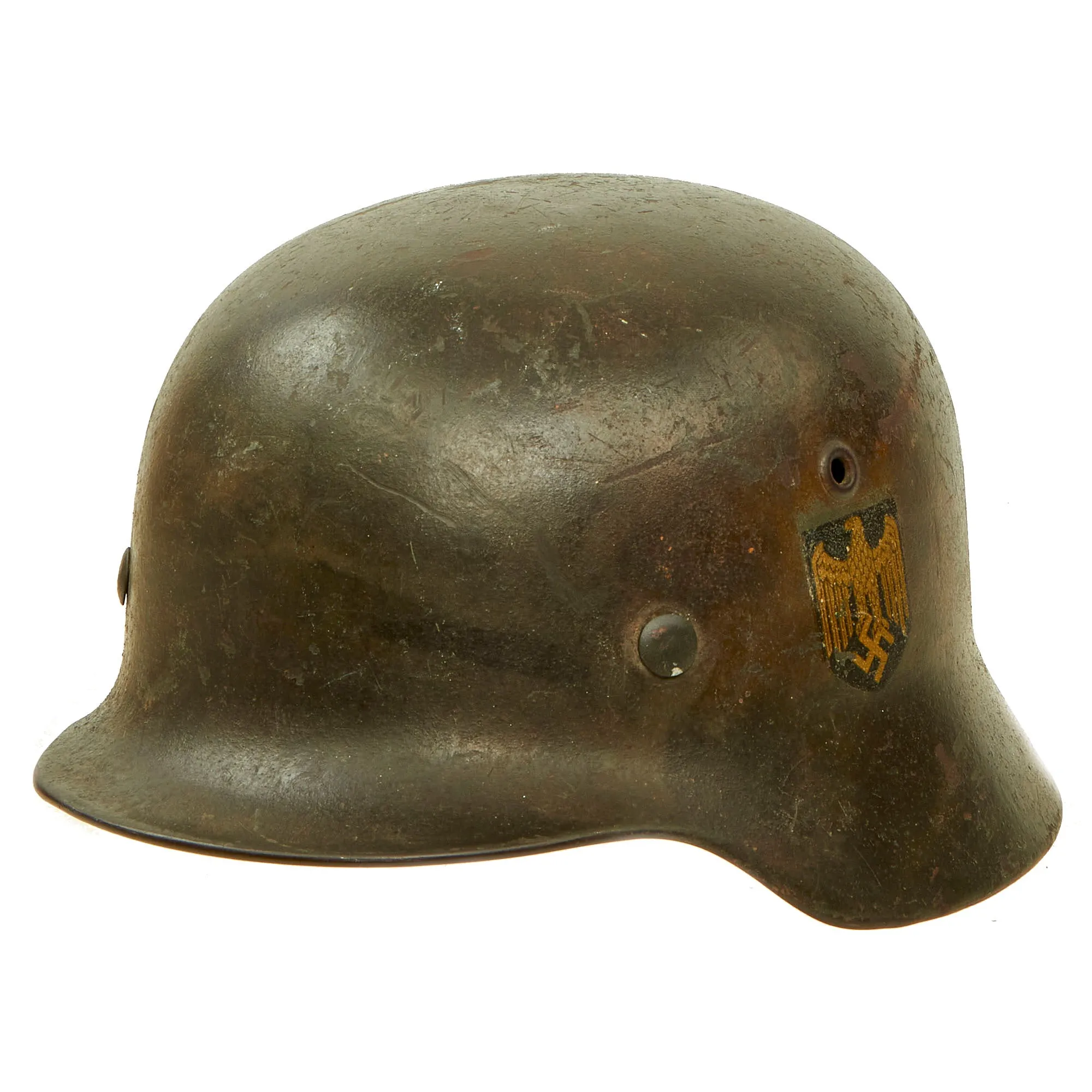 Original Rare German WWII Kriegsmarine Navy M40 Single Decal Helmet with Dome Stamp & 57cm Liner - ET64