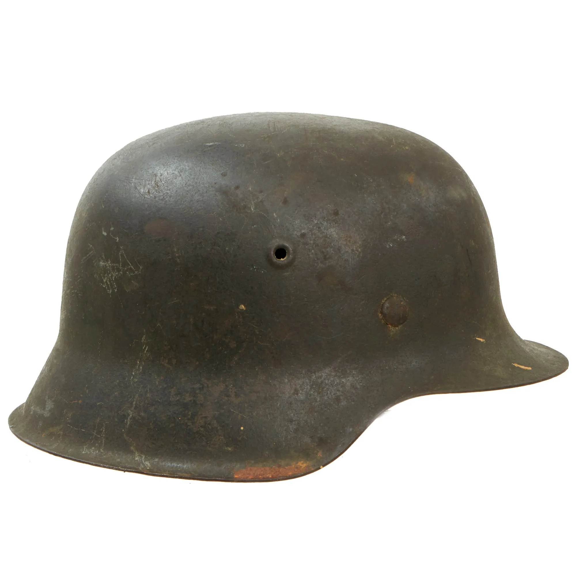 Original Rare German WWII Kriegsmarine Navy Single Decal M42 Helmet with Textured Paint, 58cm Liner & Broken Chinstrap - ET66