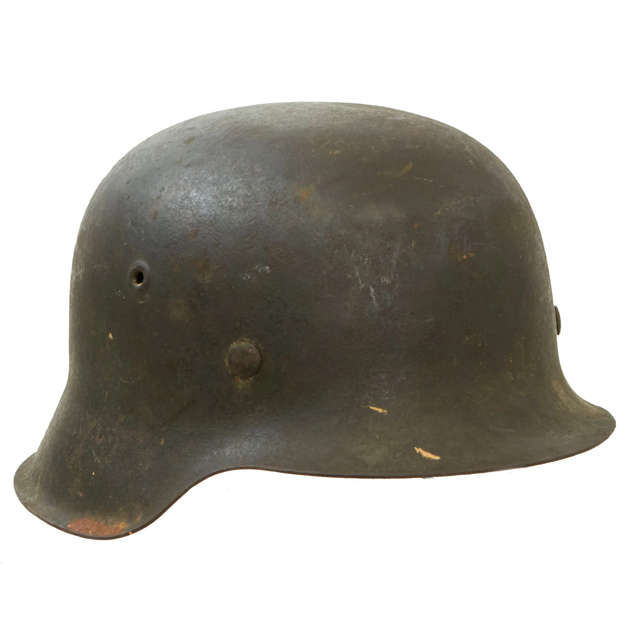 Original Rare German WWII Kriegsmarine Navy Single Decal M42 Helmet with Textured Paint, 58cm Liner & Broken Chinstrap - ET66